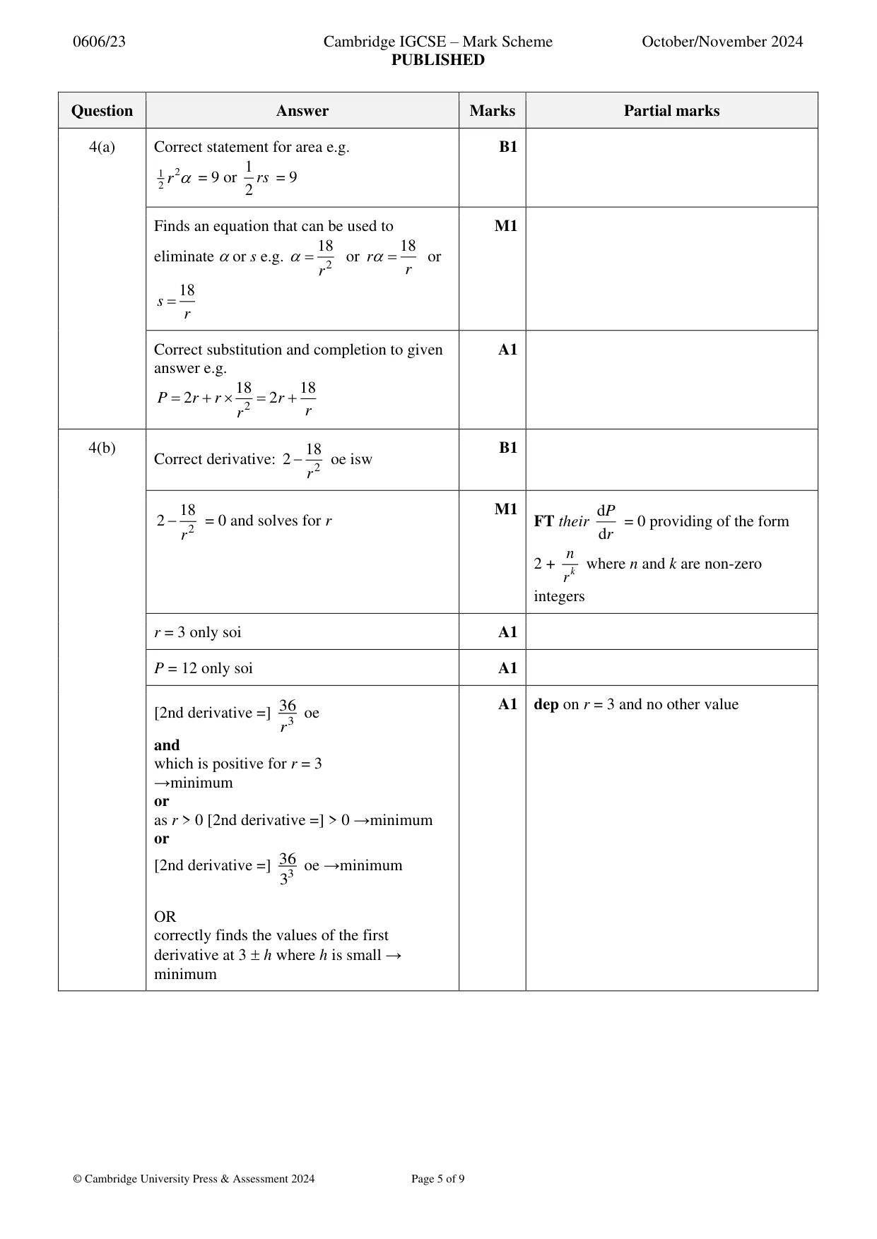 Mark scheme, page 5 of 9