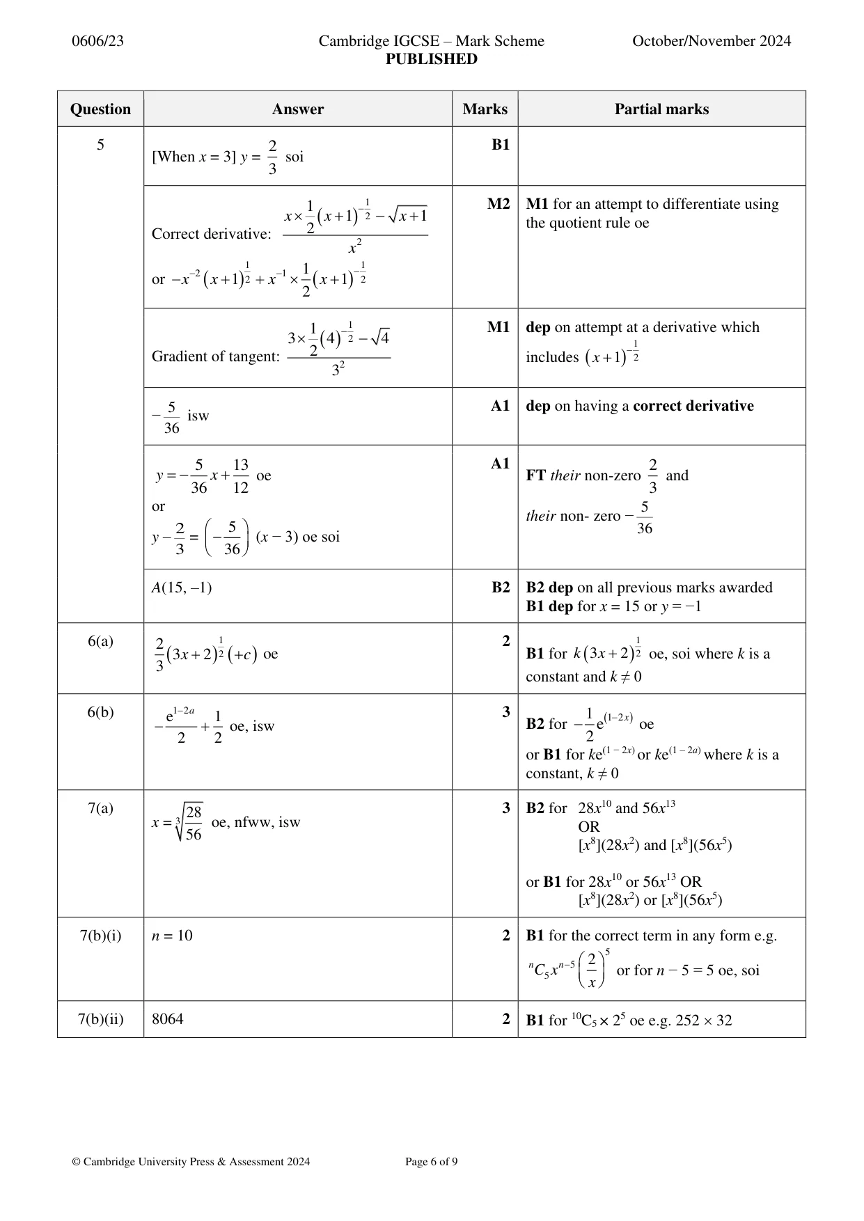 Mark scheme, page 6 of 9