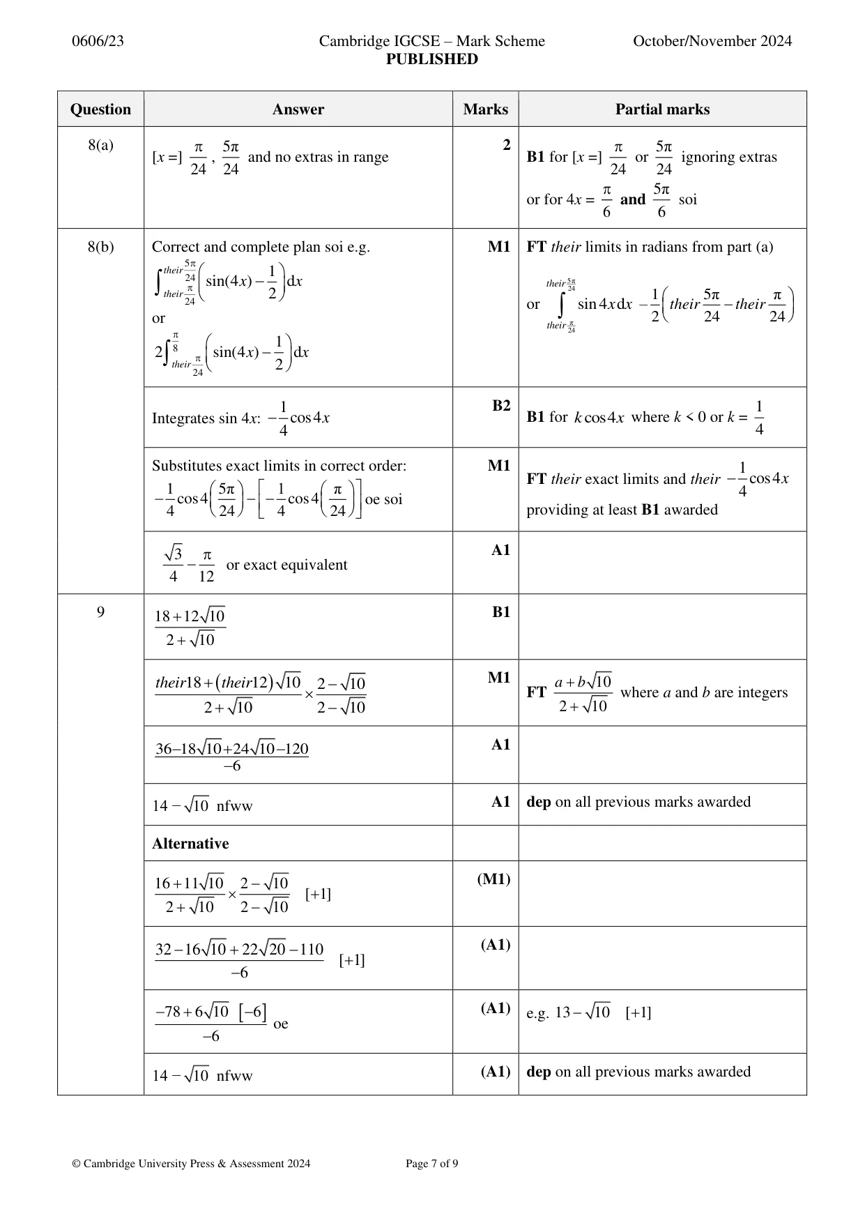 Mark scheme, page 7 of 9
