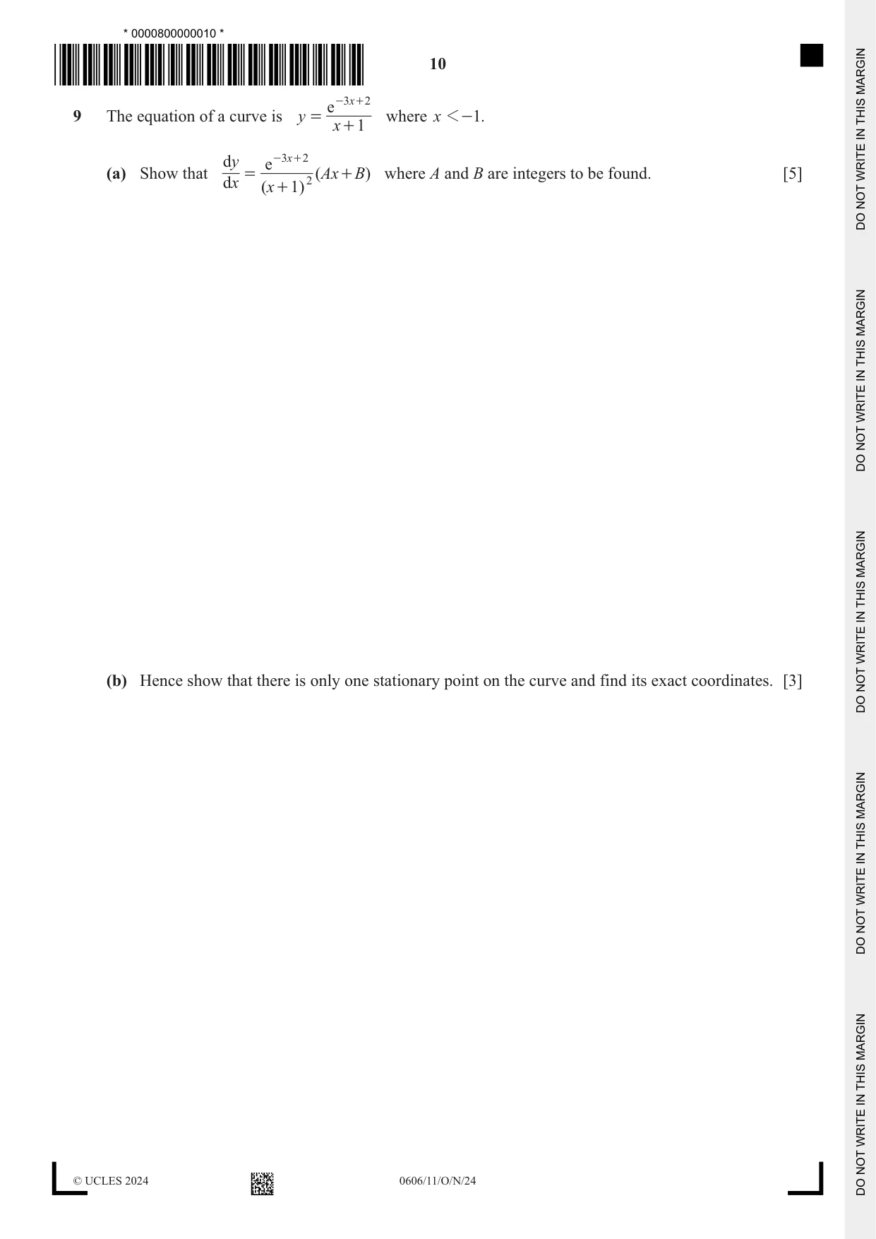 Cambridge IGCSE Mathematics - Additional 0606 2024 Oct/Nov Paper 1 · Variant 1 question paper, page 10 of 16