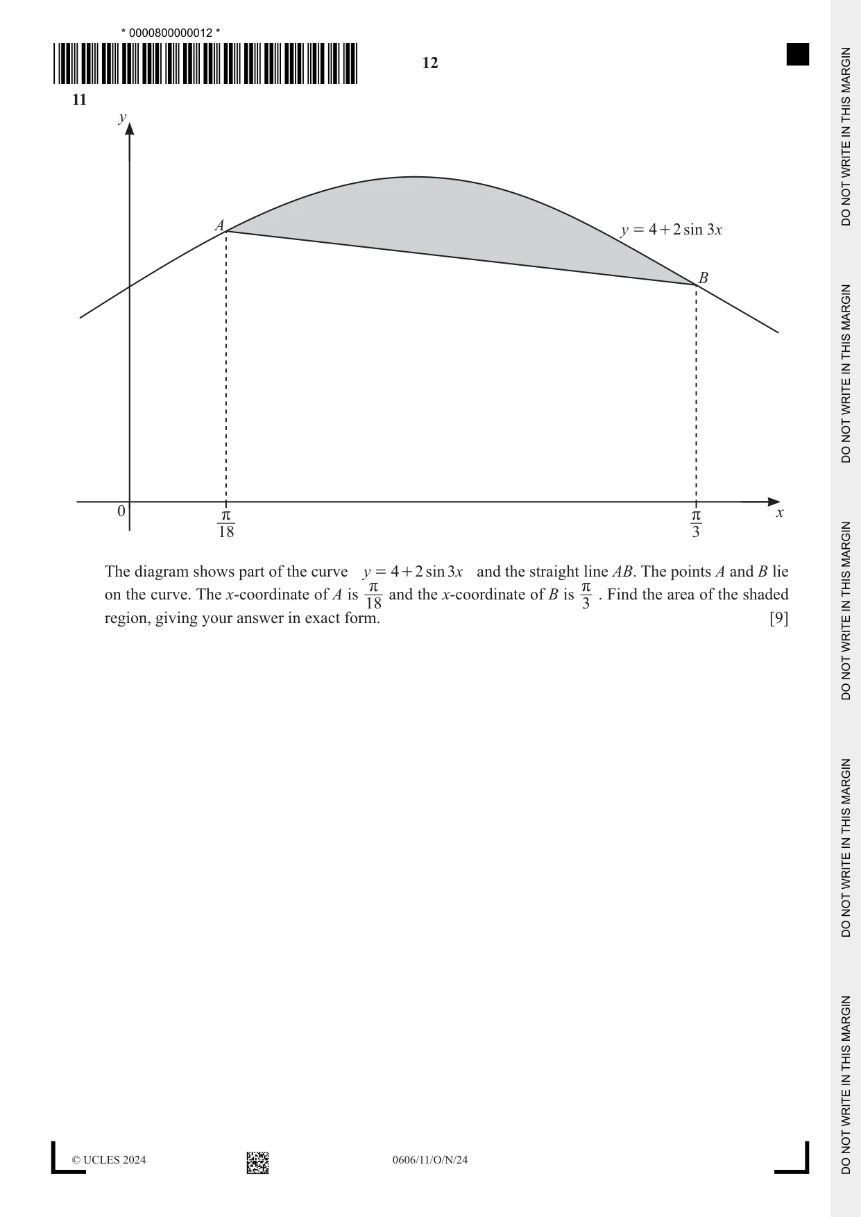 Cambridge IGCSE Mathematics - Additional 0606 2024 Oct/Nov Paper 1 · Variant 1 question paper, page 12 of 16