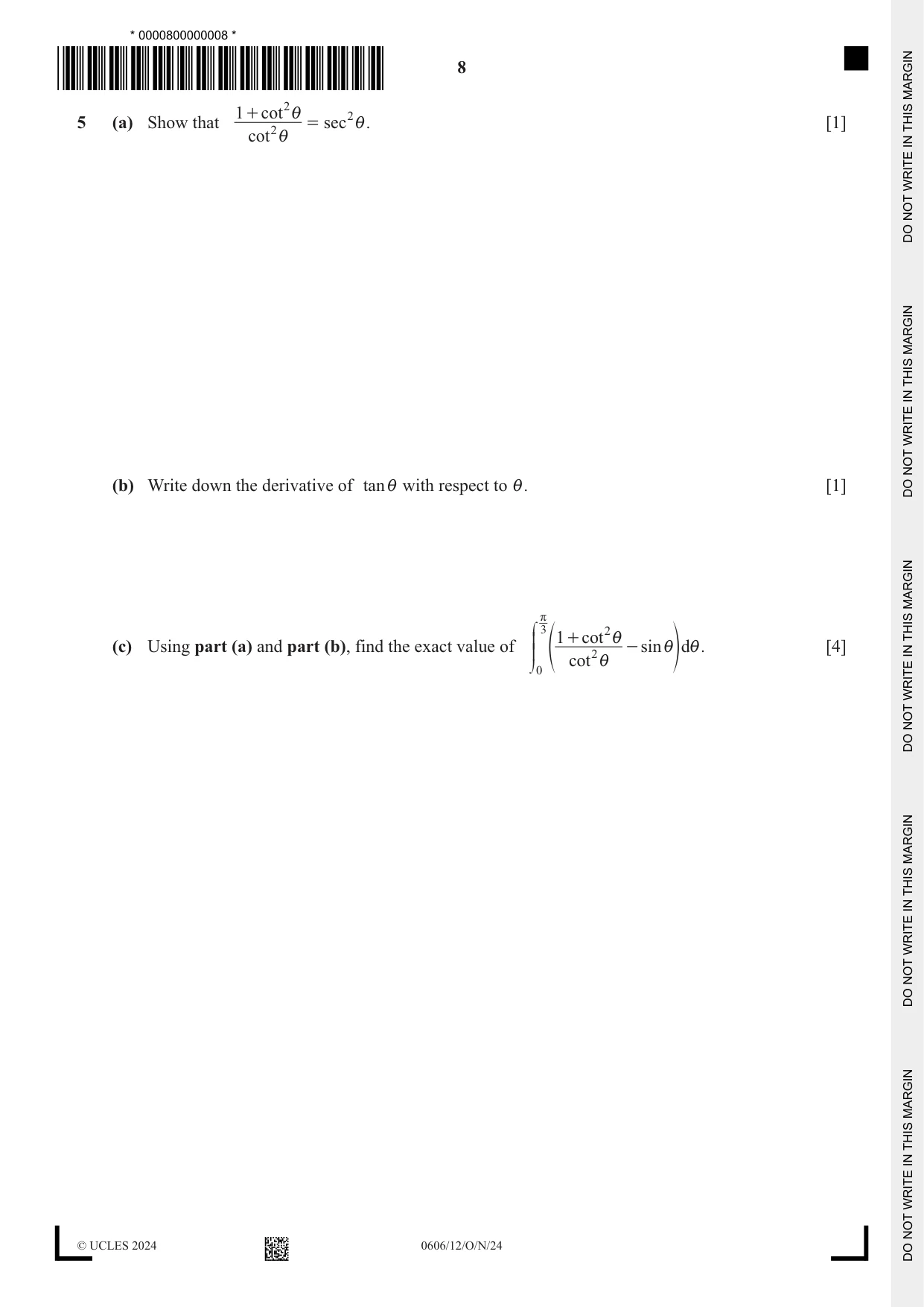 Cambridge IGCSE Mathematics - Additional 0606 2024 Oct/Nov Paper 1 · Variant 2 question paper, page 8 of 16