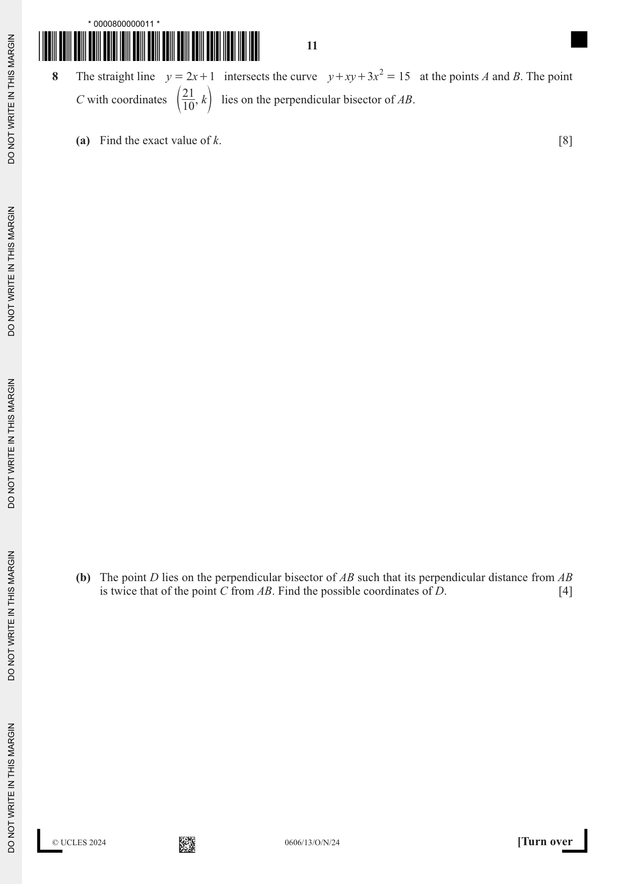 Cambridge IGCSE Mathematics - Additional 0606 2024 Oct/Nov Paper 1 · Variant 3 question paper, page 11 of 16