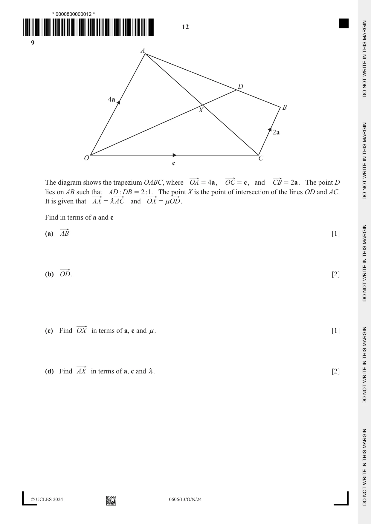 Cambridge IGCSE Mathematics - Additional 0606 2024 Oct/Nov Paper 1 · Variant 3 question paper, page 12 of 16
