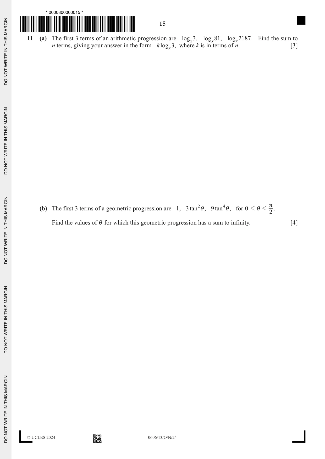 Cambridge IGCSE Mathematics - Additional 0606 2024 Oct/Nov Paper 1 · Variant 3 question paper, page 15 of 16