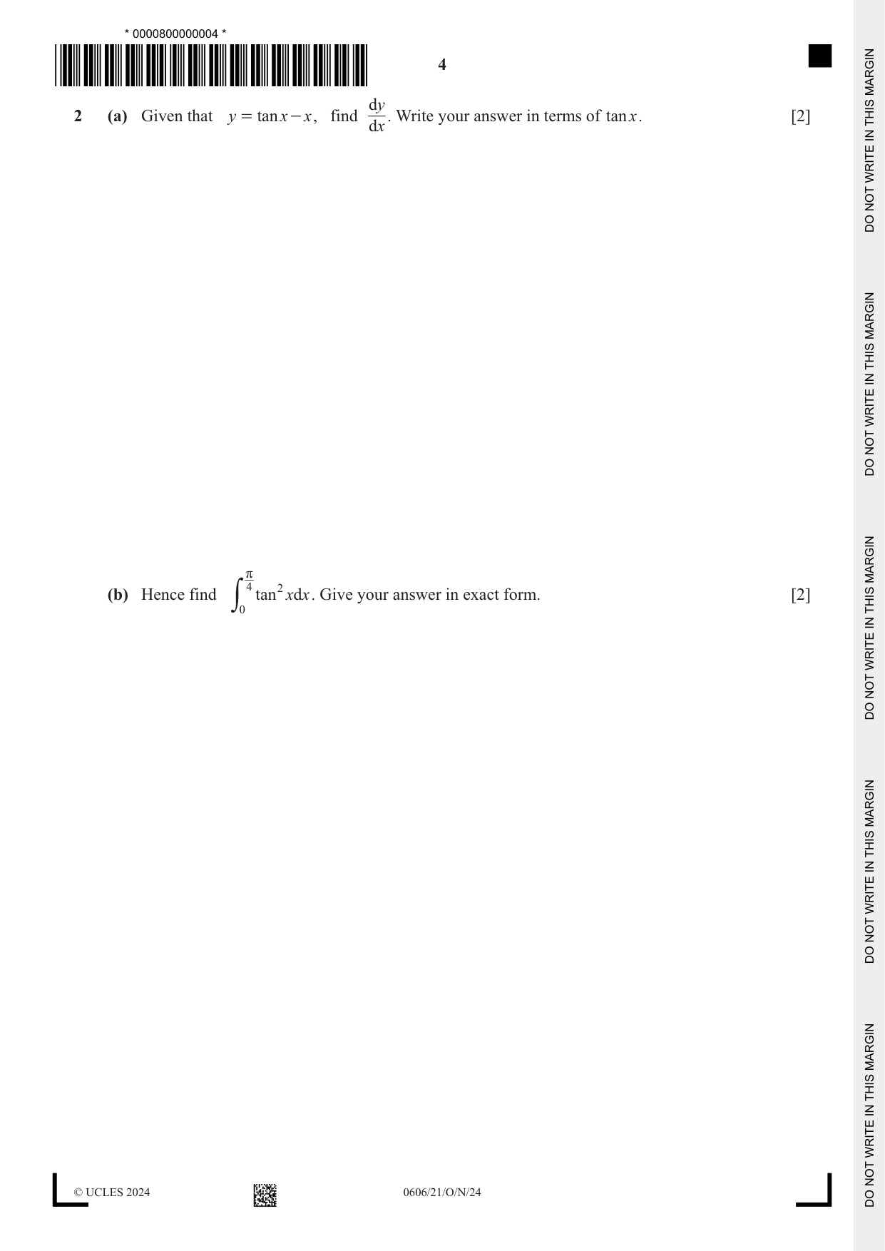 Cambridge IGCSE Mathematics - Additional 0606 2024 Oct/Nov Paper 2 · Variant 1 question paper, page 4 of 16