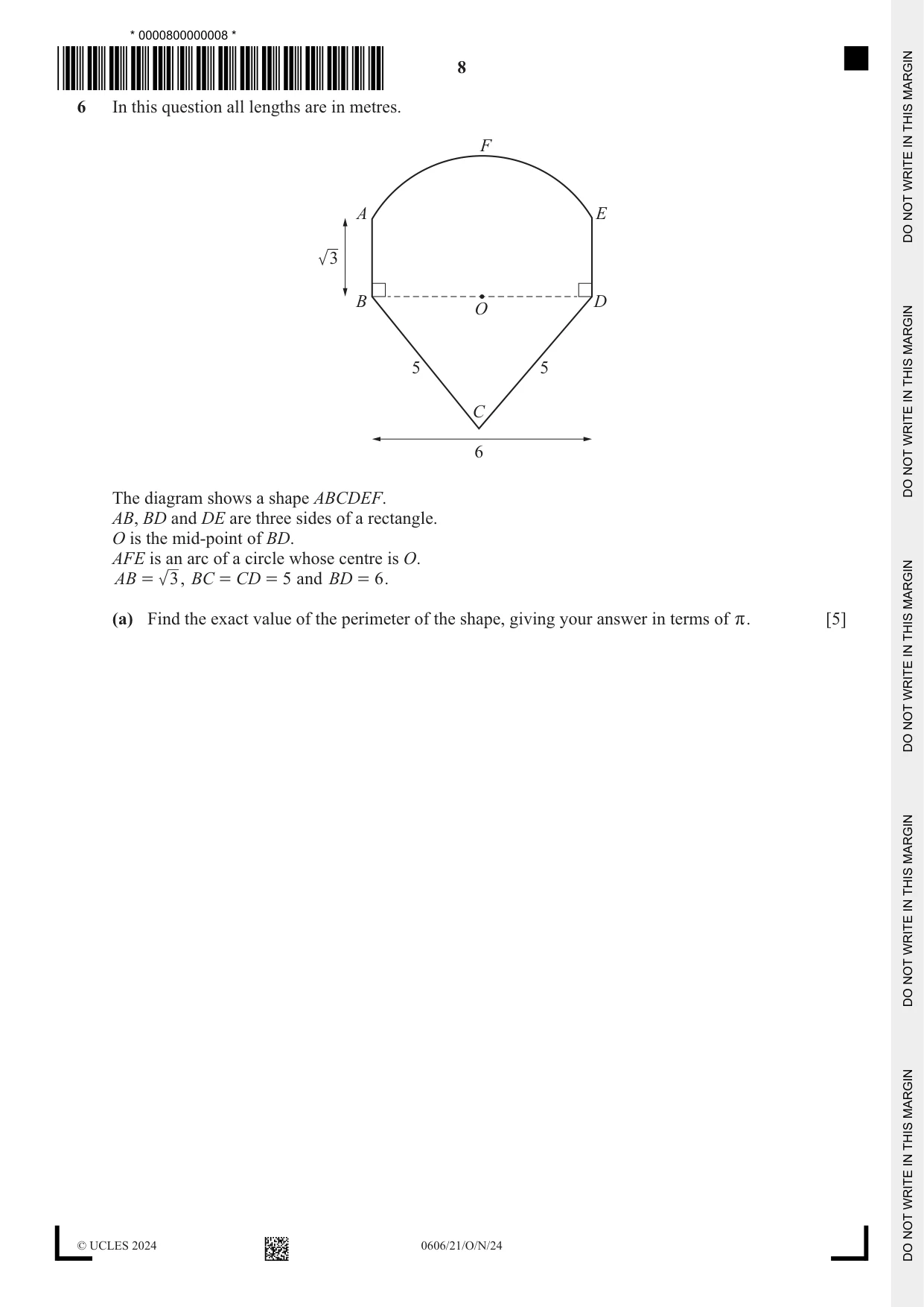 Cambridge IGCSE Mathematics - Additional 0606 2024 Oct/Nov Paper 2 · Variant 1 question paper, page 8 of 16