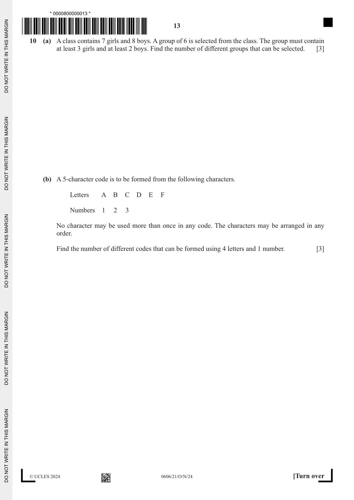 Cambridge IGCSE Mathematics - Additional 0606 2024 Oct/Nov Paper 2 · Variant 1 question paper, page 13 of 16