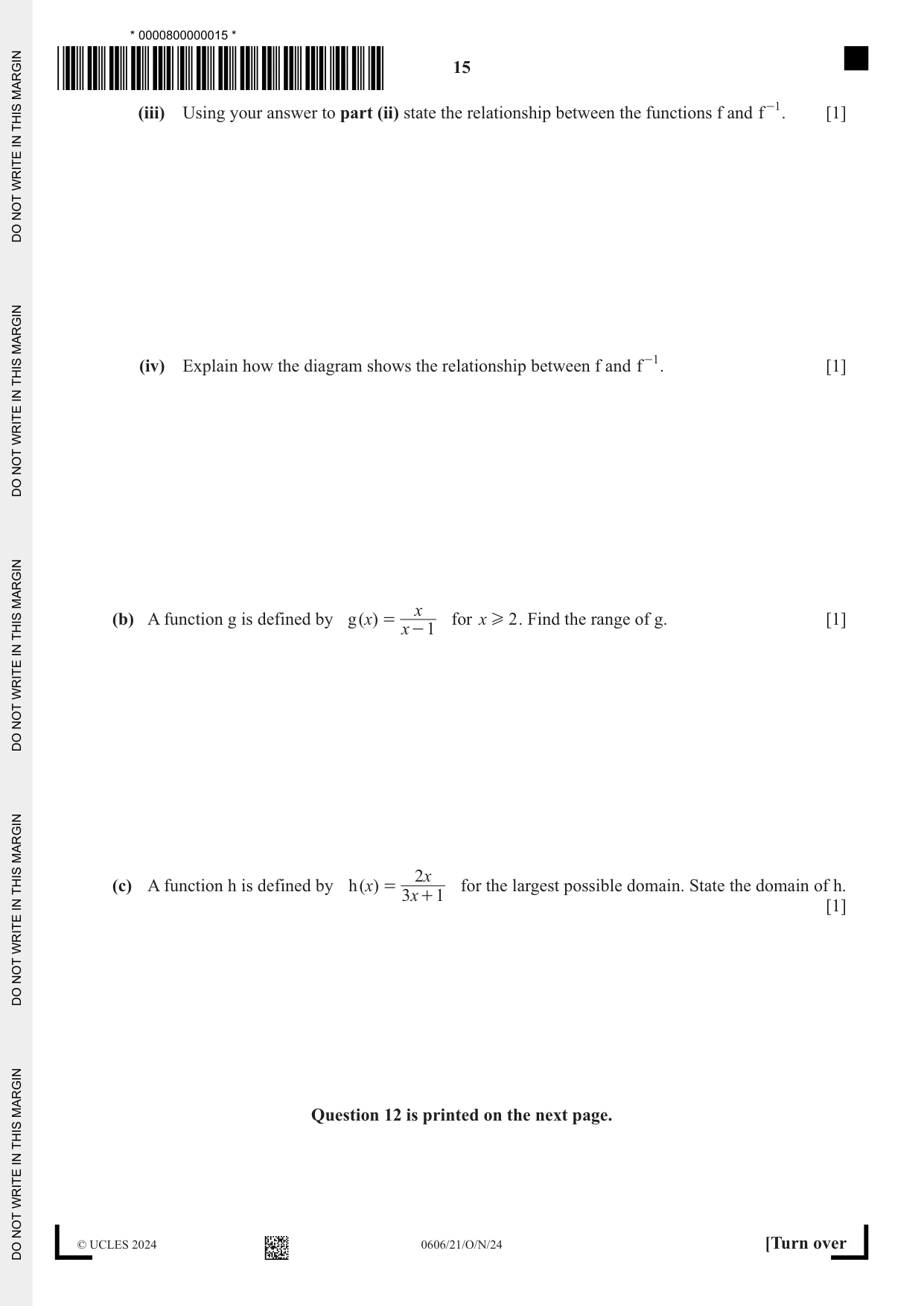 Cambridge IGCSE Mathematics - Additional 0606 2024 Oct/Nov Paper 2 · Variant 1 question paper, page 15 of 16