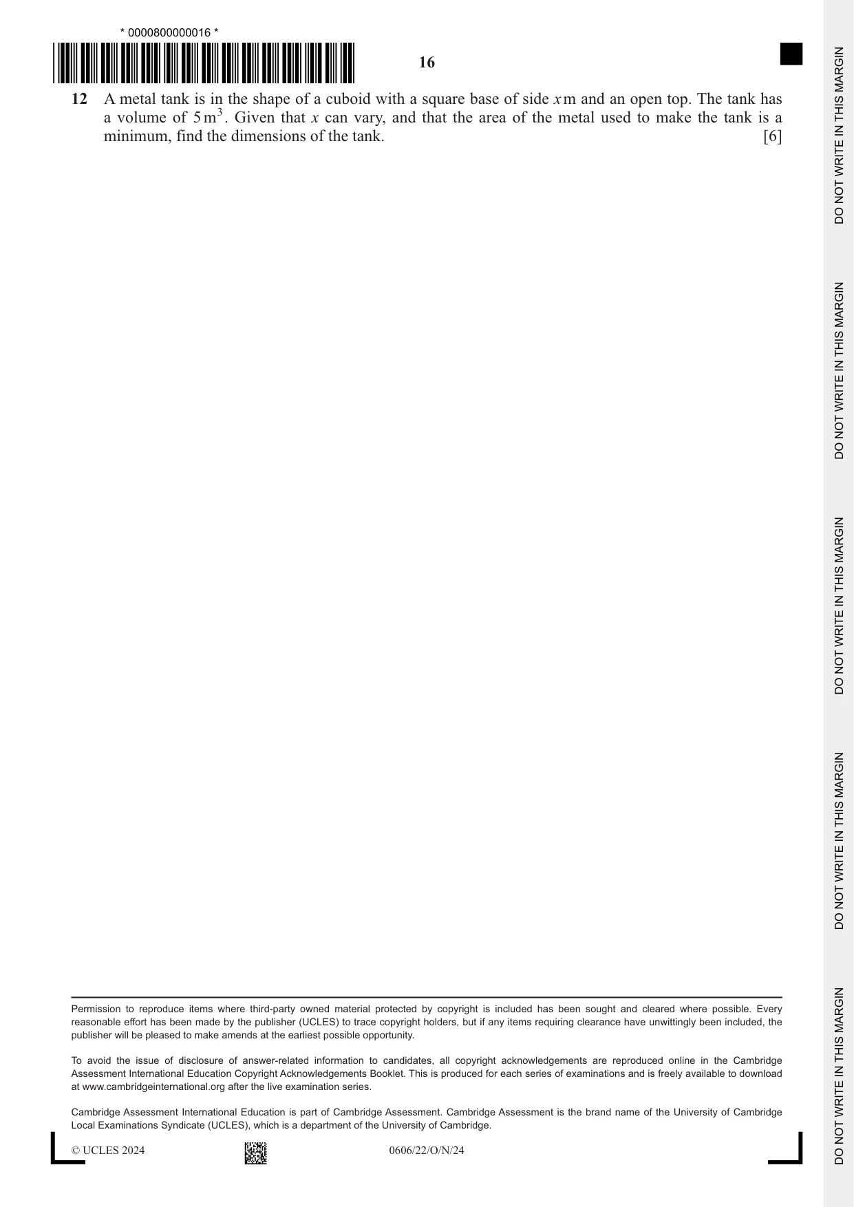 Cambridge IGCSE Mathematics - Additional 0606 2024 Oct/Nov Paper 2 · Variant 2 question paper, page 16 of 16