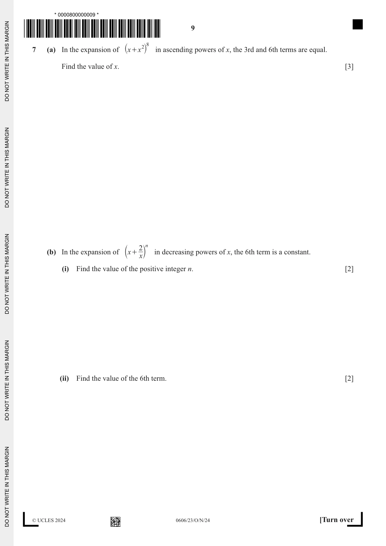 Cambridge IGCSE Mathematics - Additional 0606 2024 Oct/Nov Paper 2 · Variant 3 question paper, page 9 of 16
