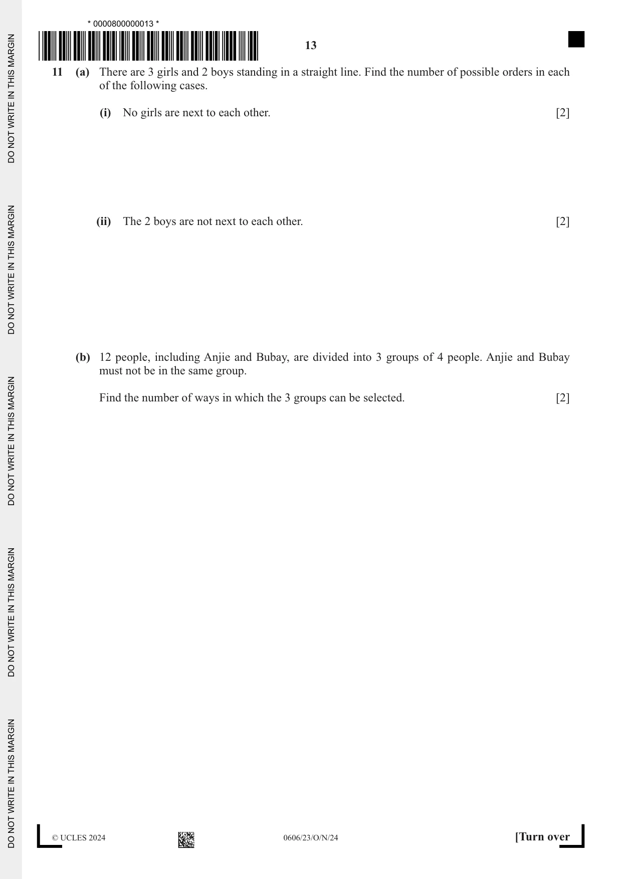 Cambridge IGCSE Mathematics - Additional 0606 2024 Oct/Nov Paper 2 · Variant 3 question paper, page 13 of 16