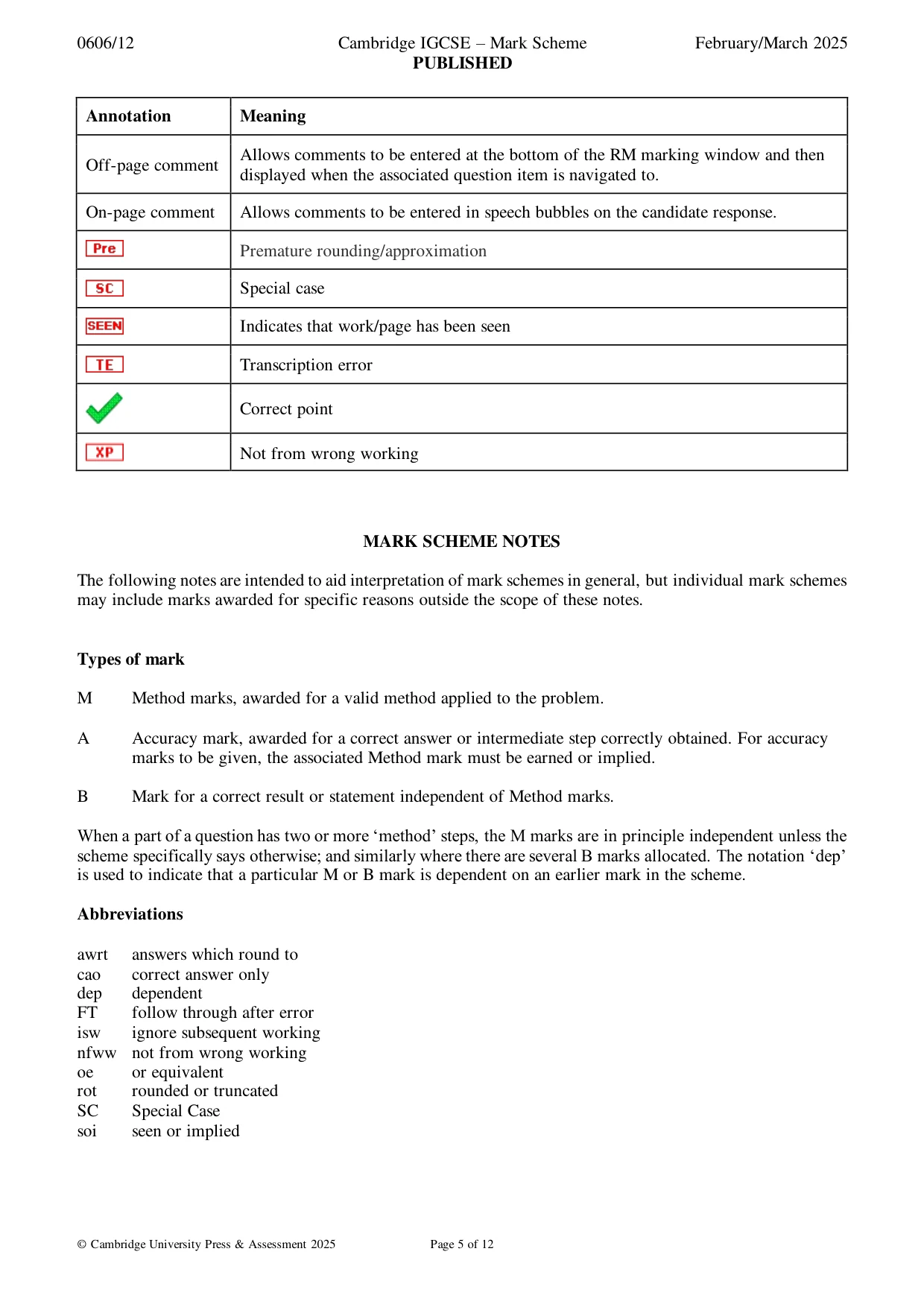 Mark scheme, page 5 of 12