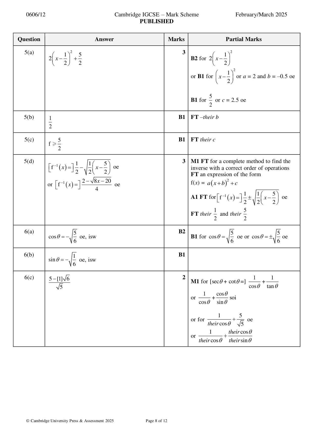 Mark scheme, page 8 of 12