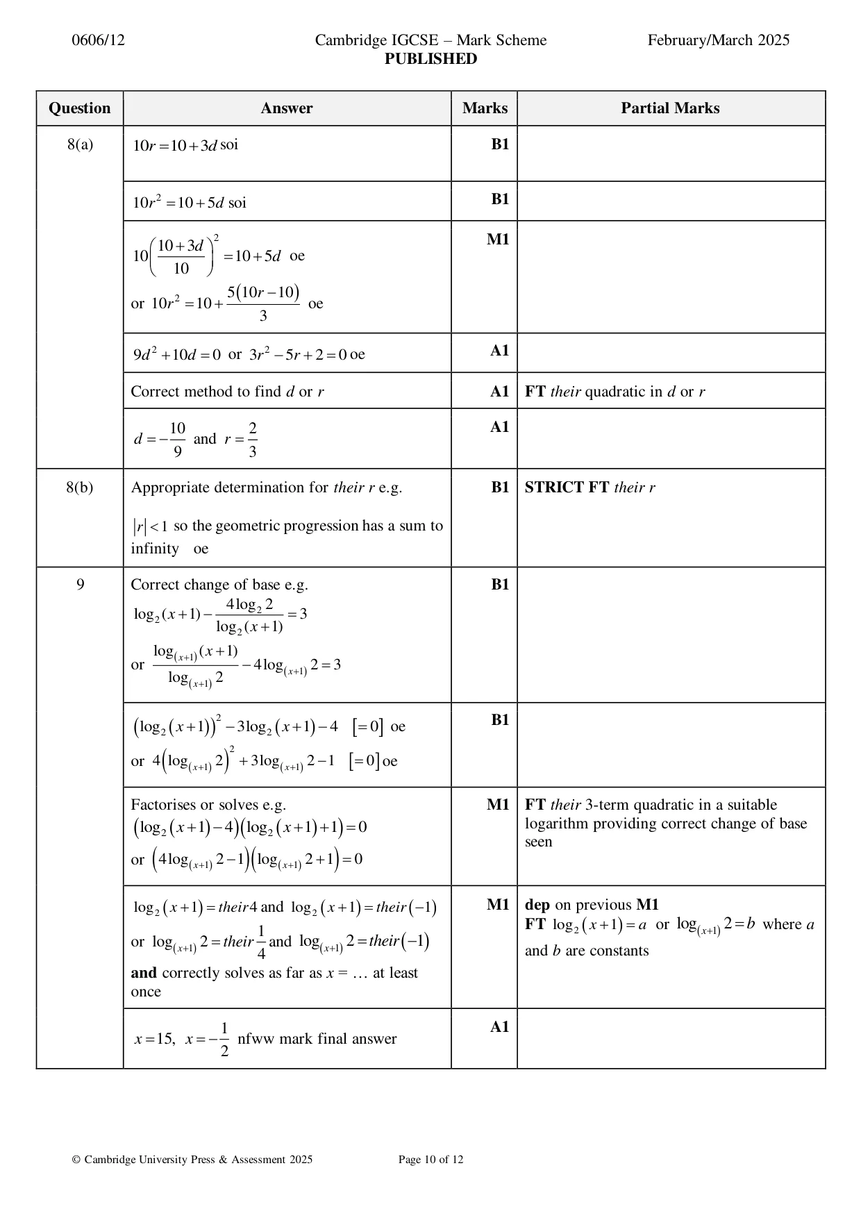 Mark scheme, page 10 of 12