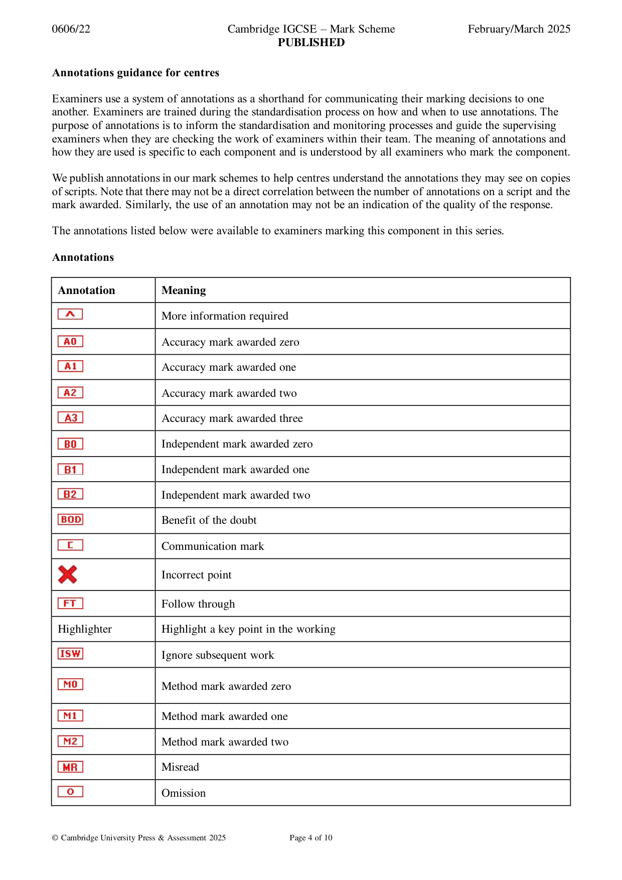 Mark scheme, page 4 of 10