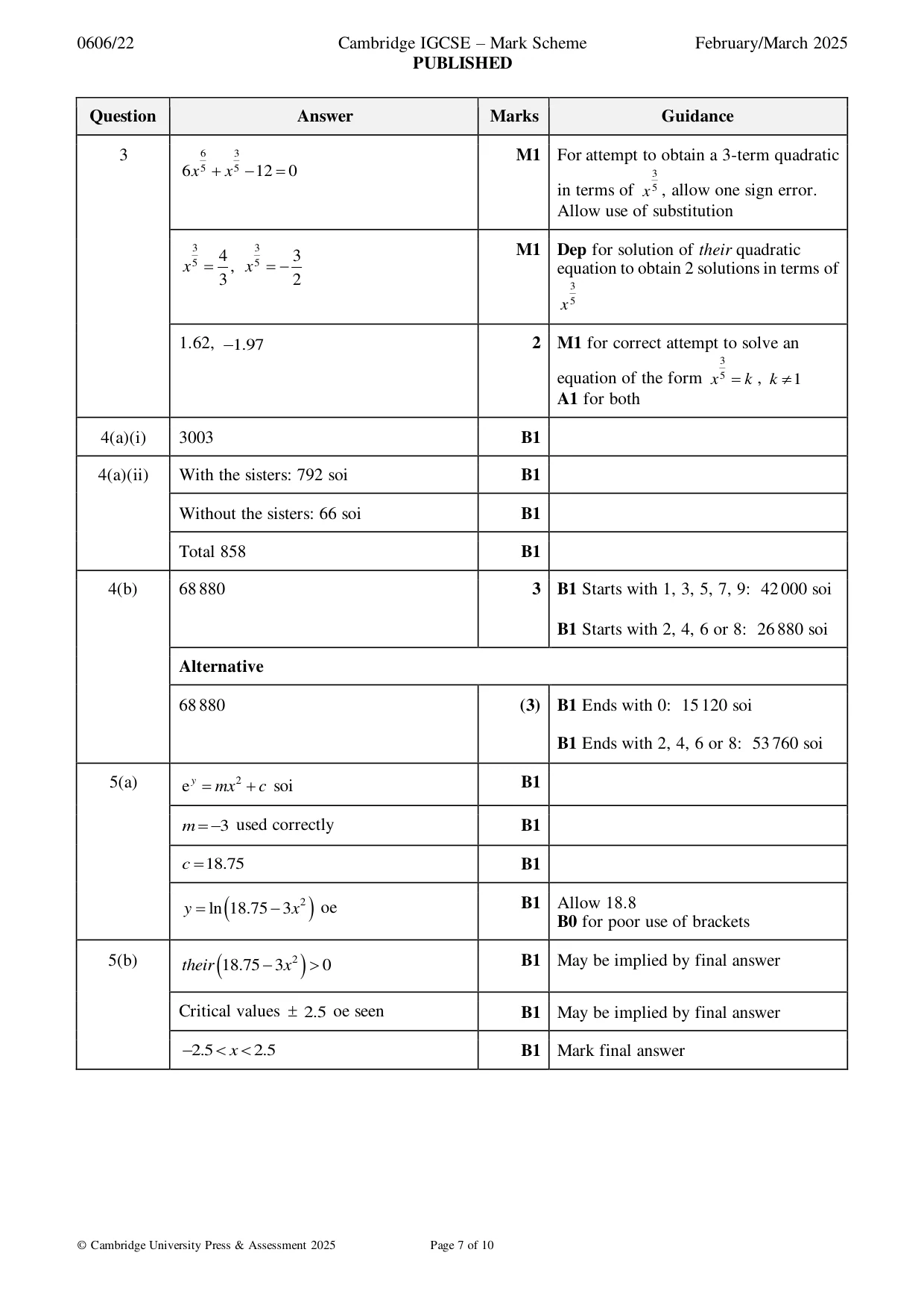 Mark scheme, page 7 of 10
