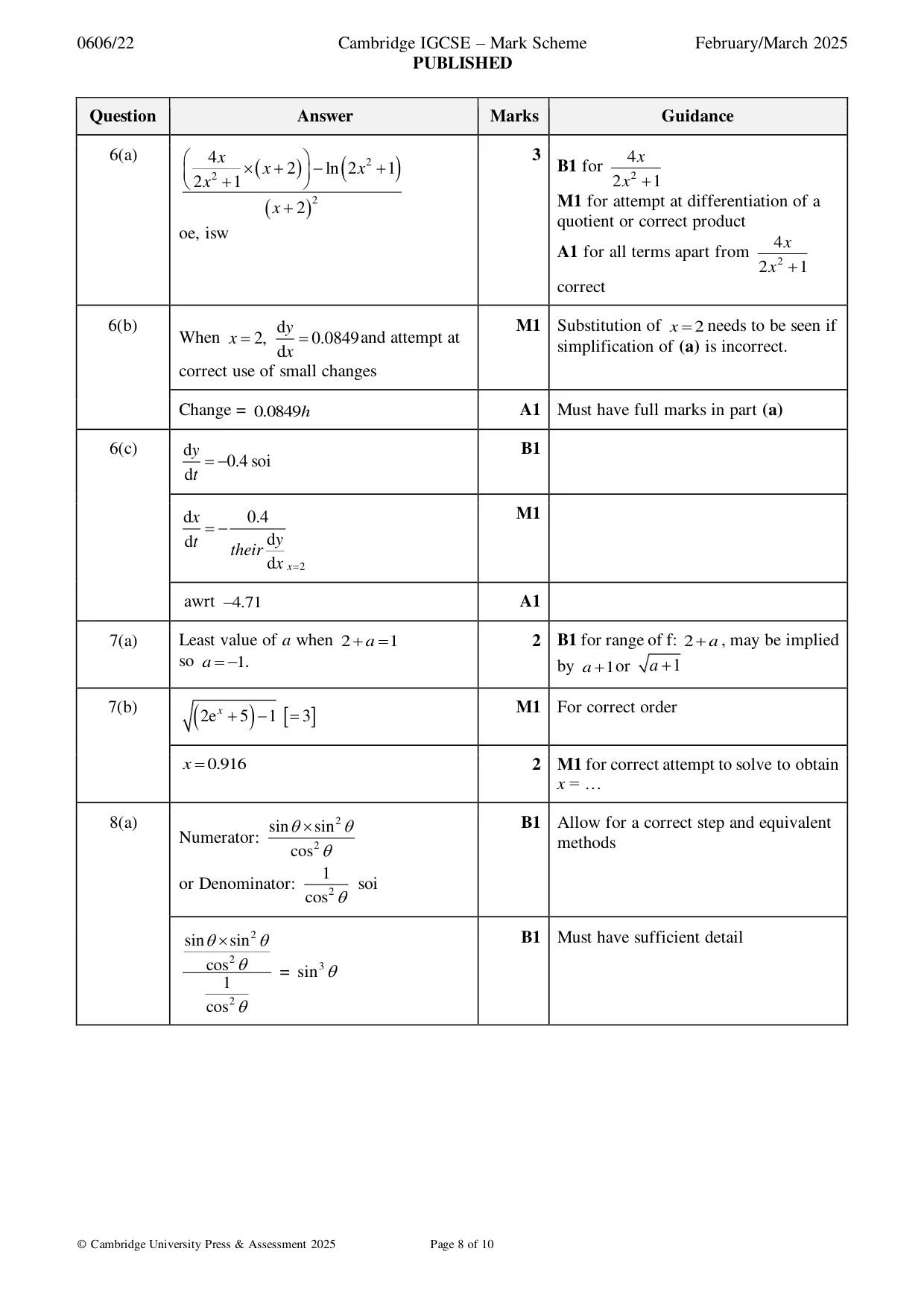 Mark scheme, page 8 of 10