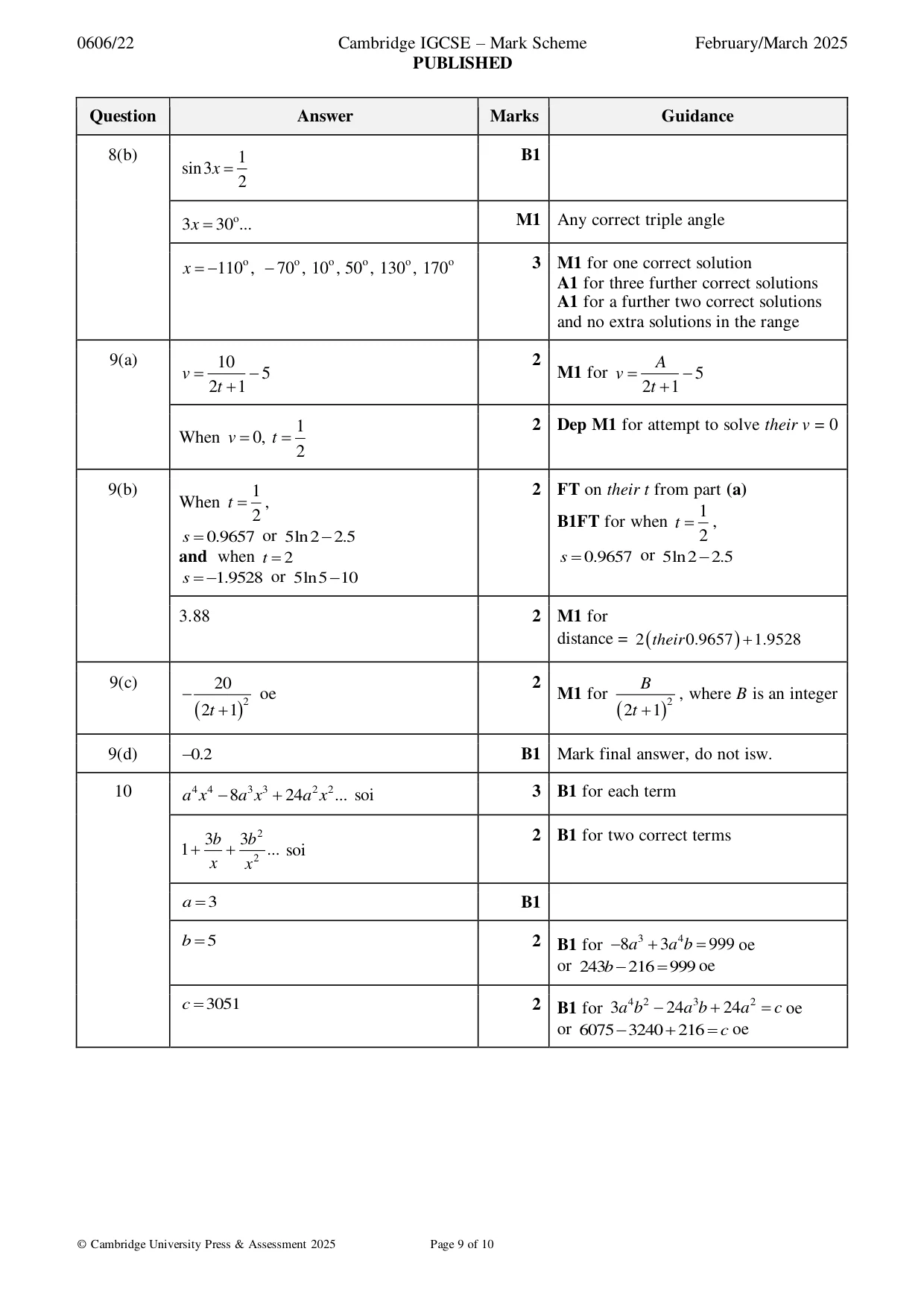 Mark scheme, page 9 of 10
