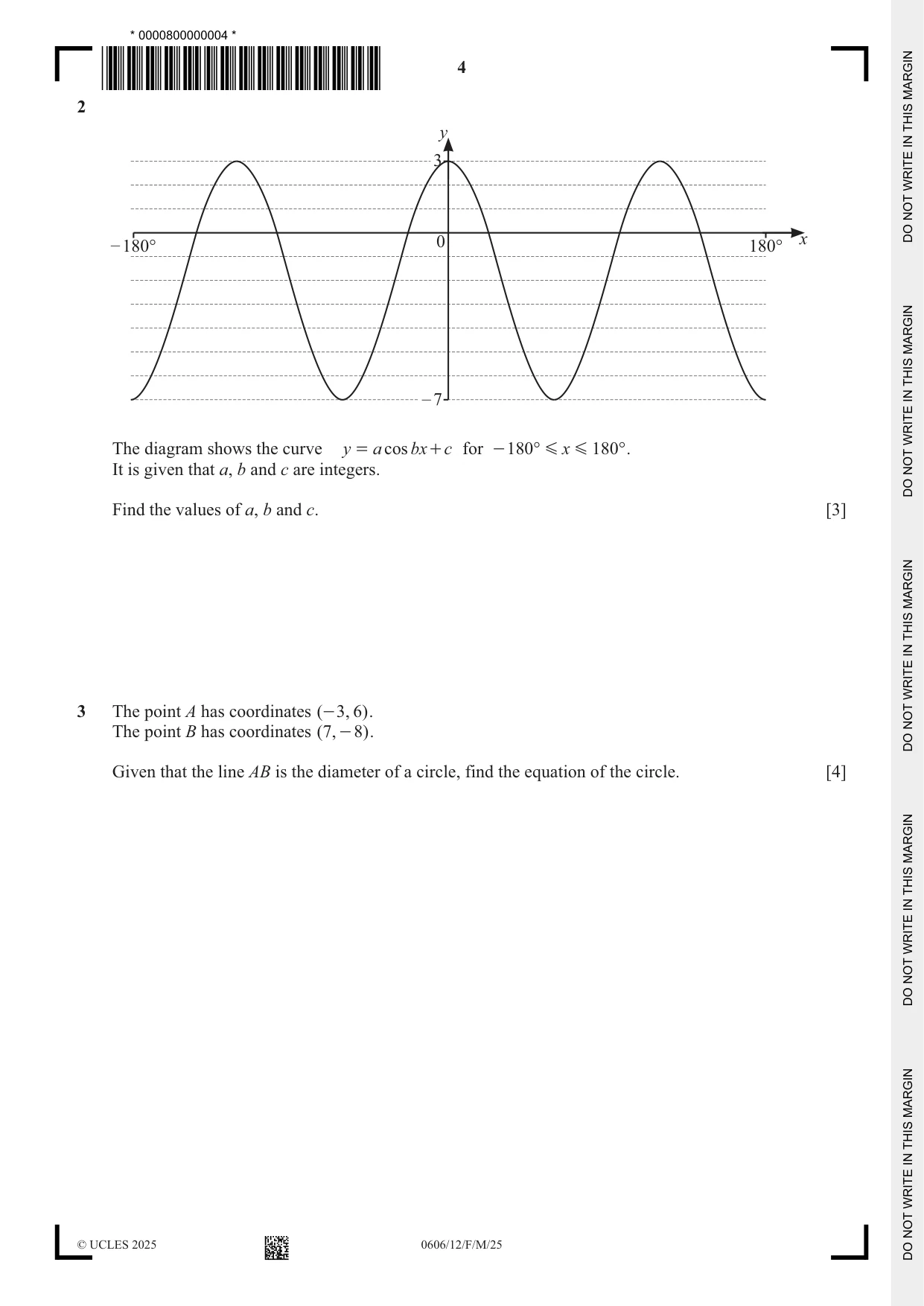 Cambridge IGCSE Mathematics - Additional 0606 2025 Feb/March Paper 1 · Variant 2 question paper, page 4 of 16