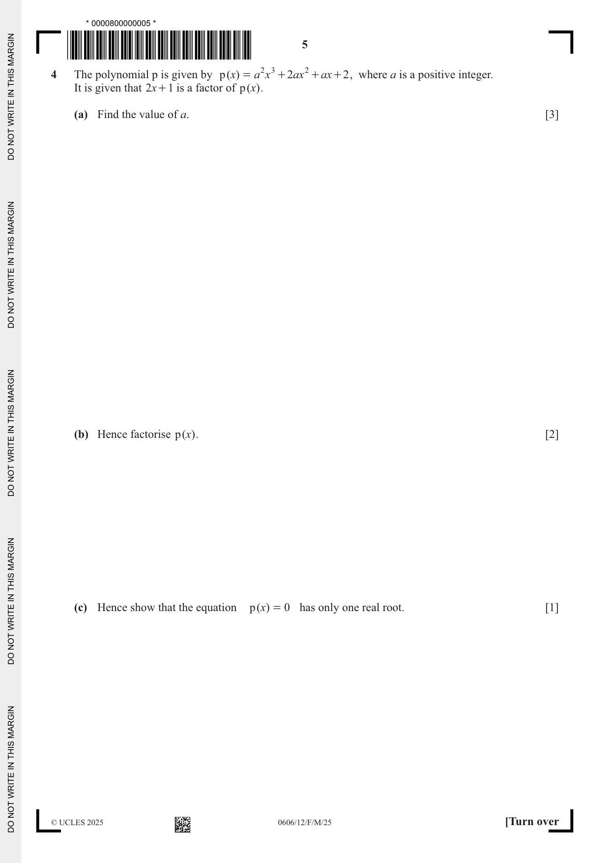 Cambridge IGCSE Mathematics - Additional 0606 2025 Feb/March Paper 1 · Variant 2 question paper, page 5 of 16