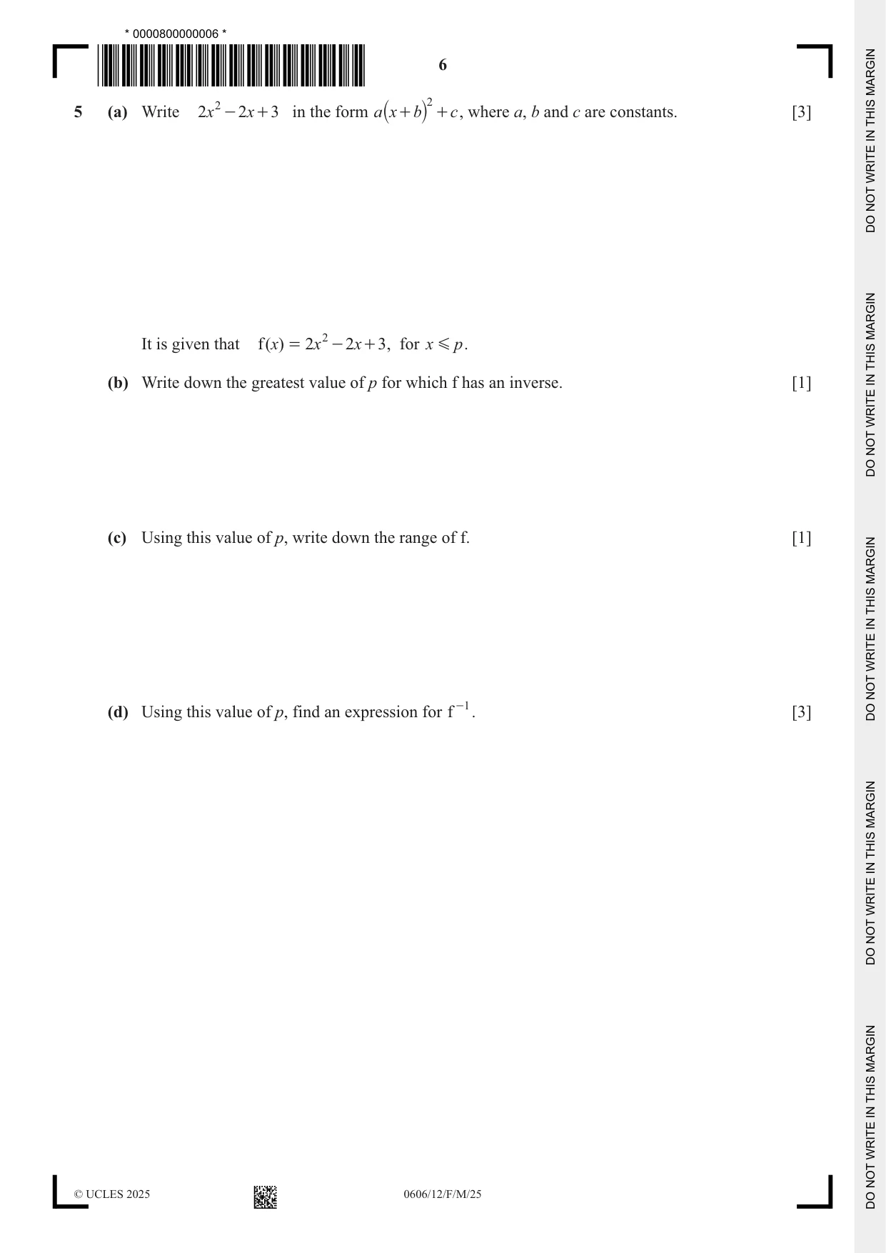 Cambridge IGCSE Mathematics - Additional 0606 2025 Feb/March Paper 1 · Variant 2 question paper, page 6 of 16