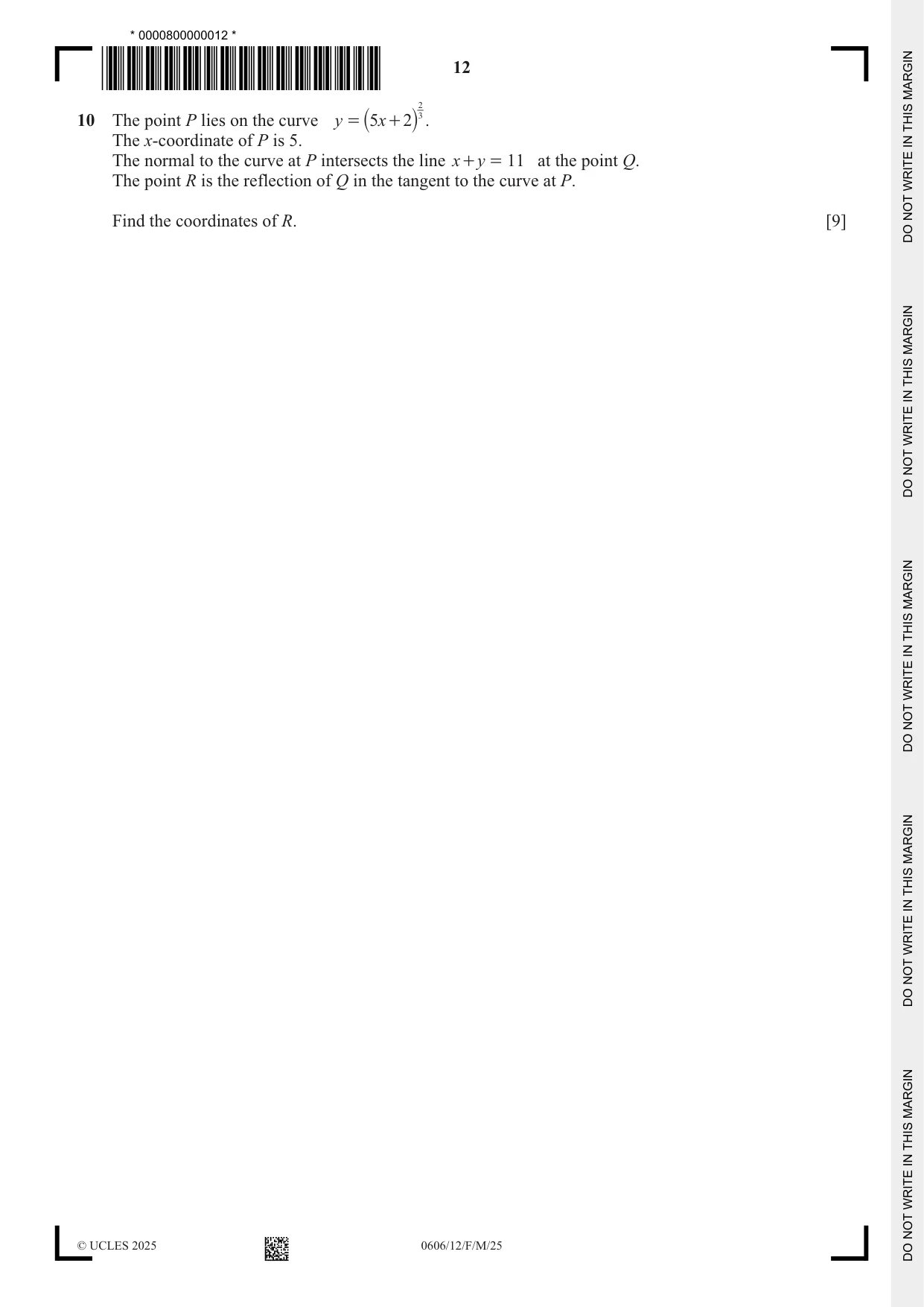 Cambridge IGCSE Mathematics - Additional 0606 2025 Feb/March Paper 1 · Variant 2 question paper, page 12 of 16