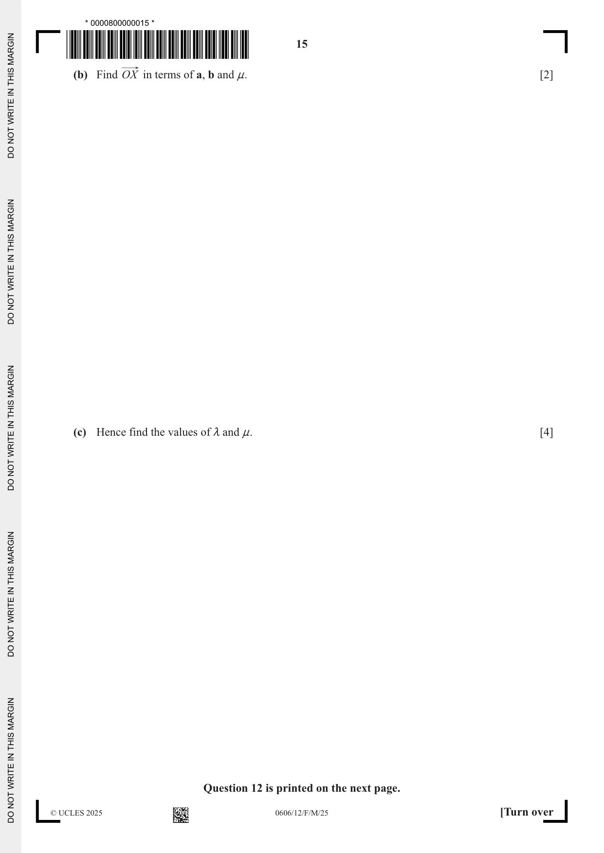 Cambridge IGCSE Mathematics - Additional 0606 2025 Feb/March Paper 1 · Variant 2 question paper, page 15 of 16