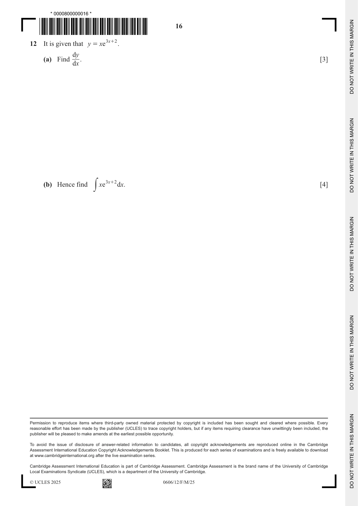 Cambridge IGCSE Mathematics - Additional 0606 2025 Feb/March Paper 1 · Variant 2 question paper, page 16 of 16