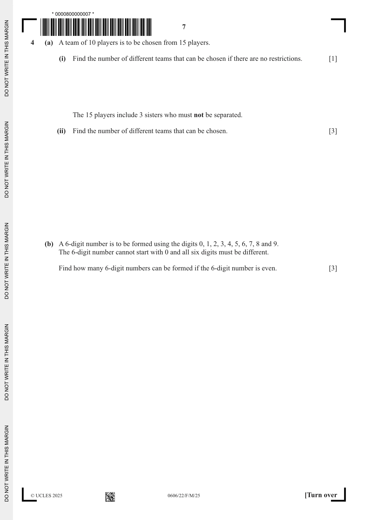Cambridge IGCSE Mathematics - Additional 0606 2025 Feb/March Paper 2 · Variant 2 question paper, page 7 of 16