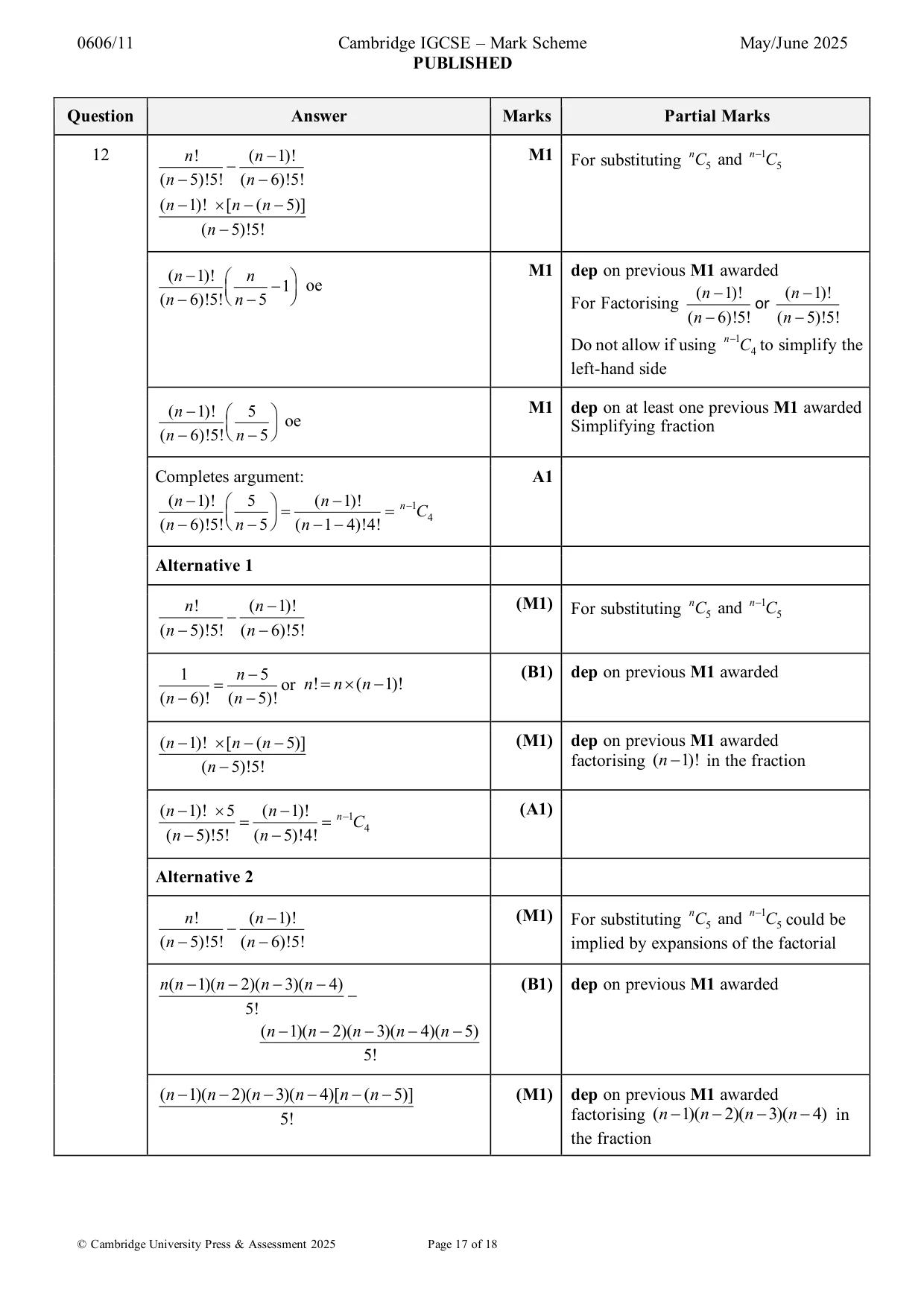 Mark scheme, page 17 of 18