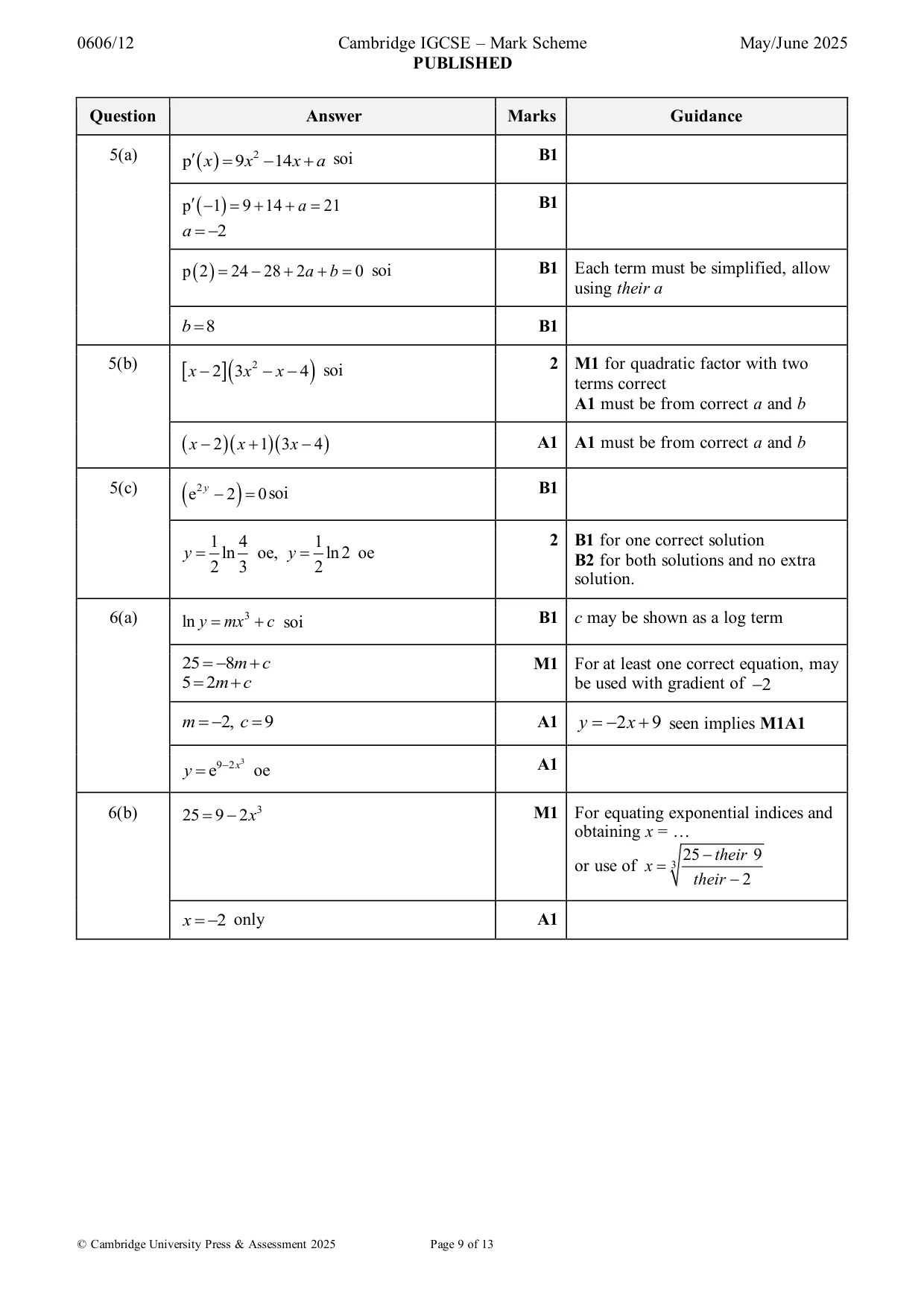 Mark scheme, page 9 of 13