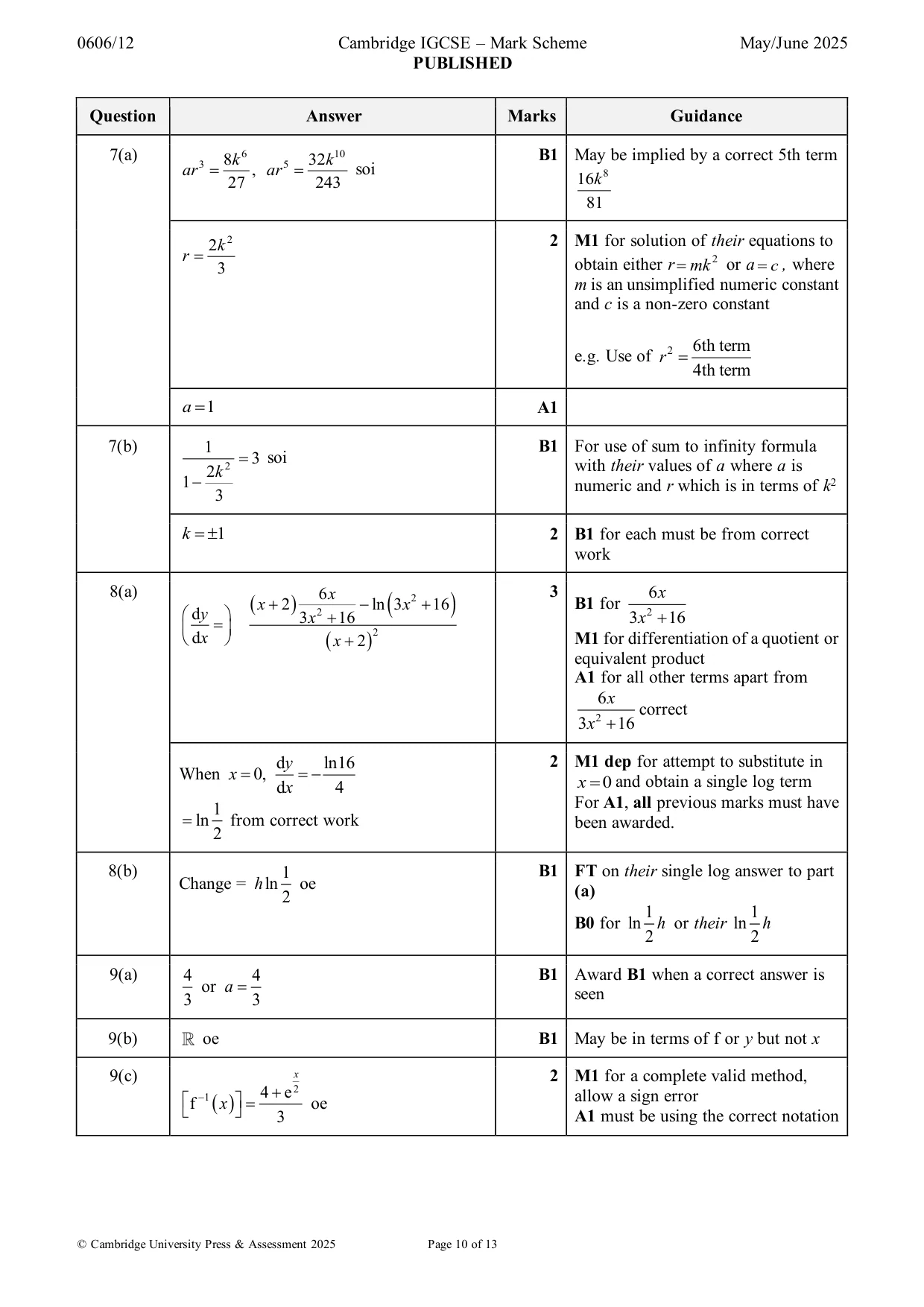 Mark scheme, page 10 of 13