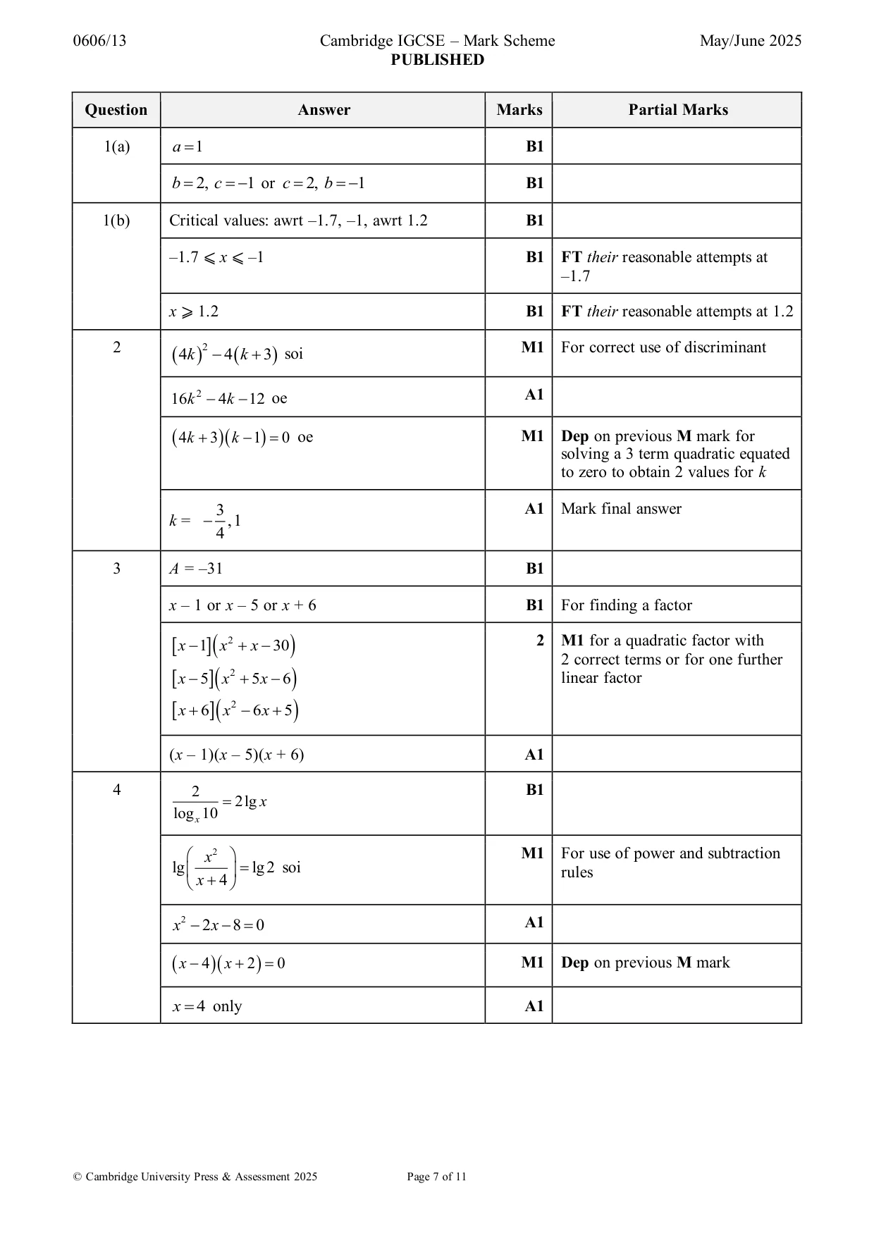 Mark scheme, page 7 of 11