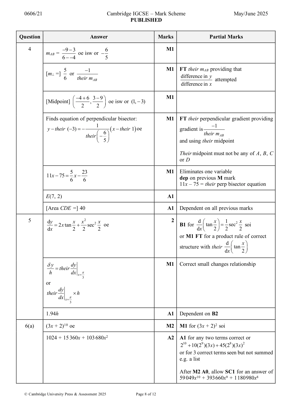 Mark scheme, page 8 of 12