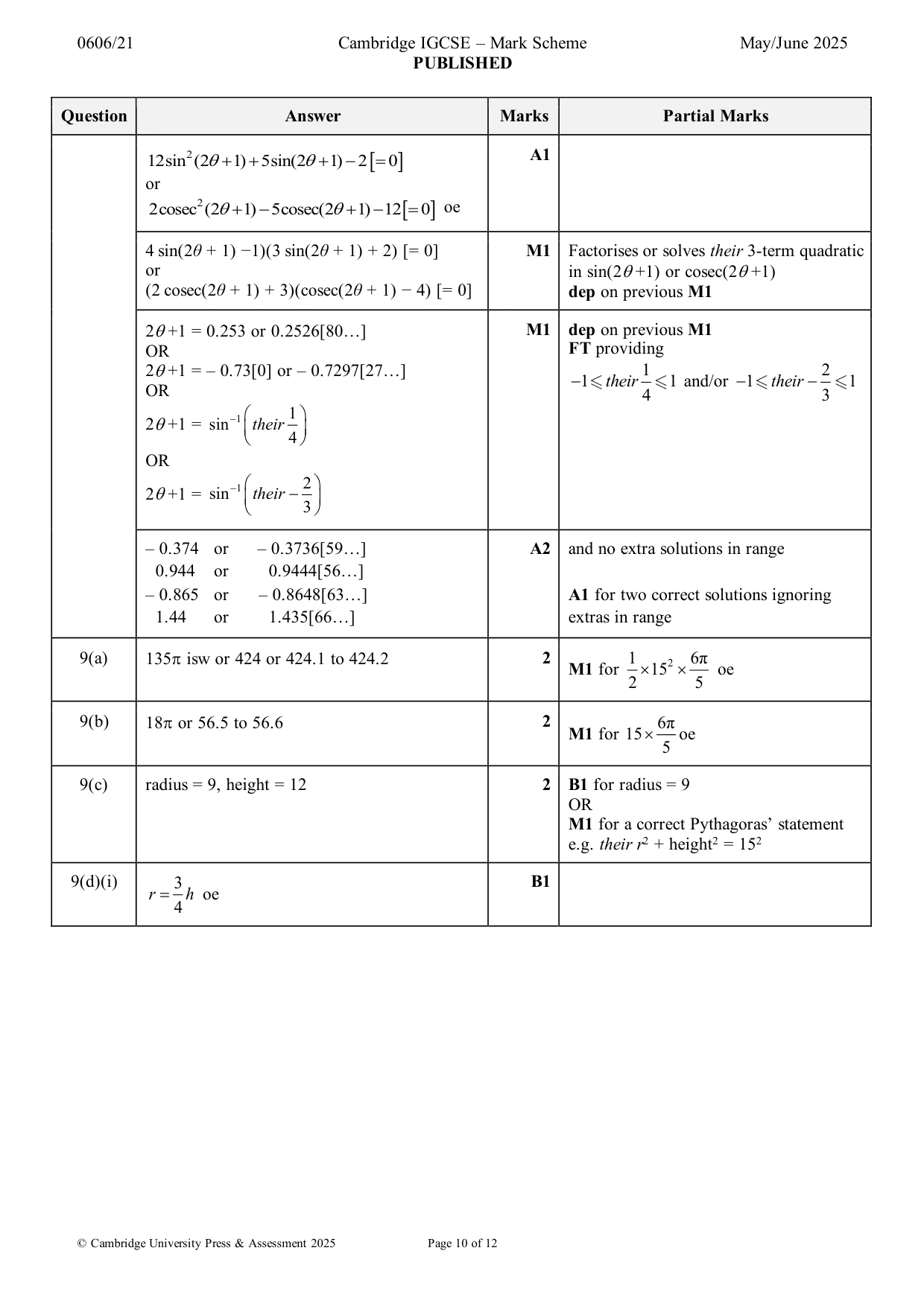 Mark scheme, page 10 of 12