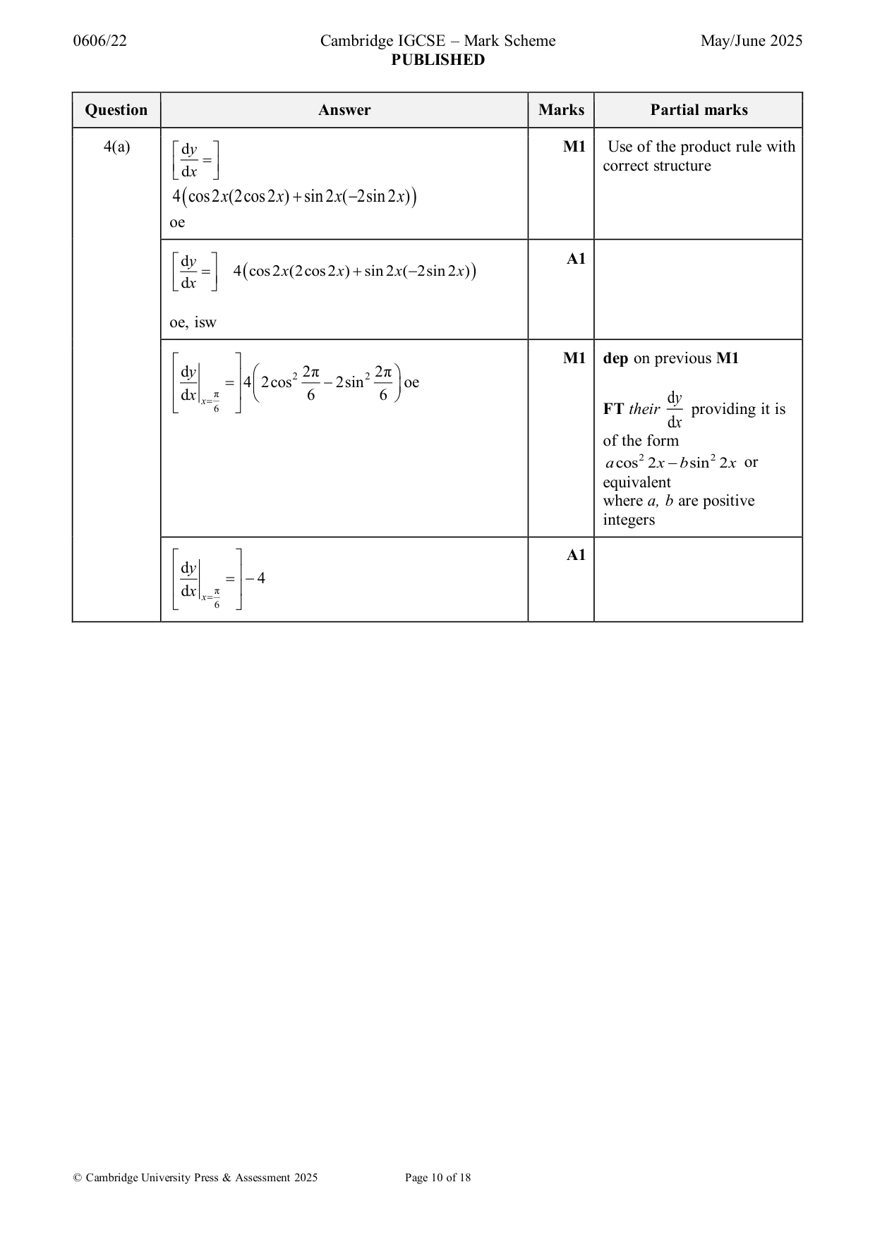 Mark scheme, page 10 of 18