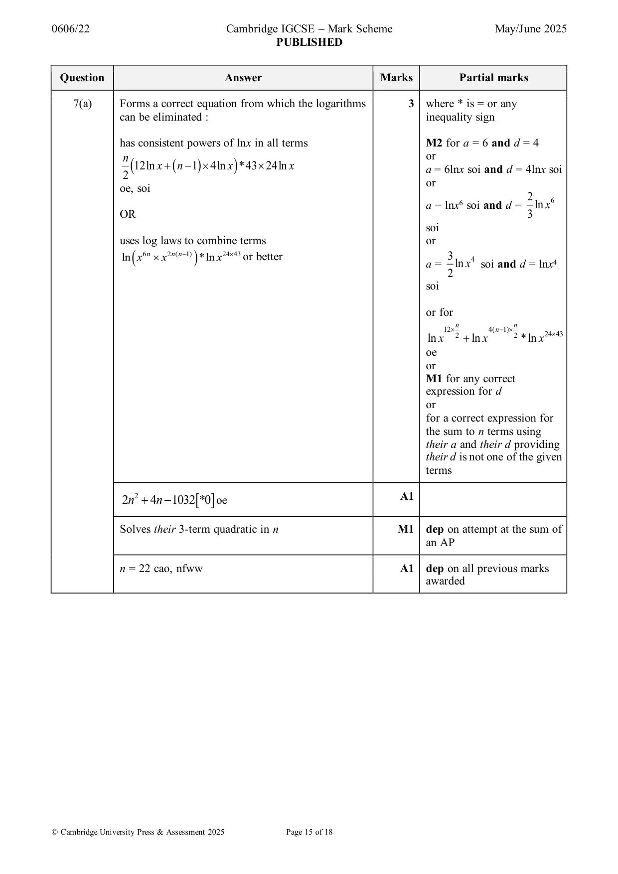 Mark scheme, page 15 of 18