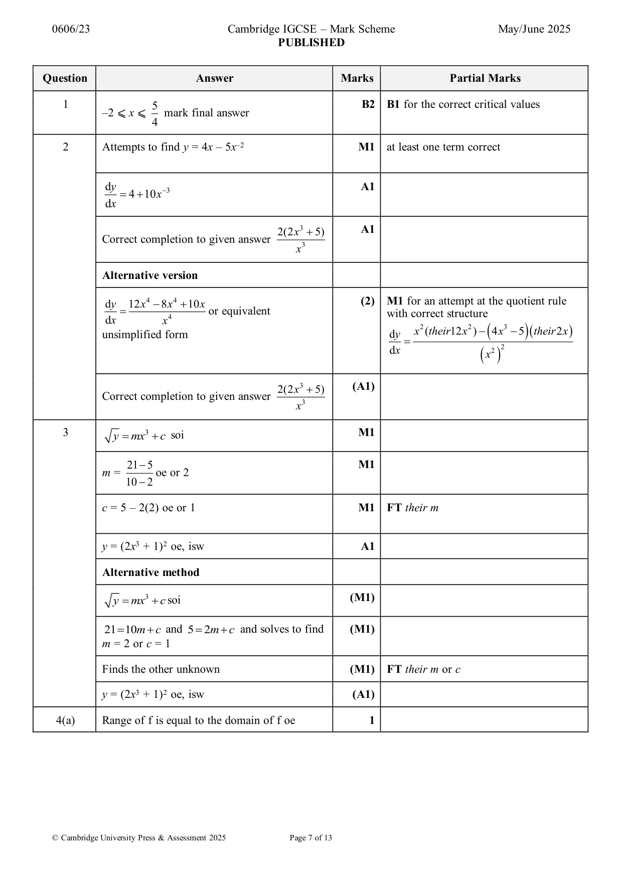 Mark scheme, page 7 of 13
