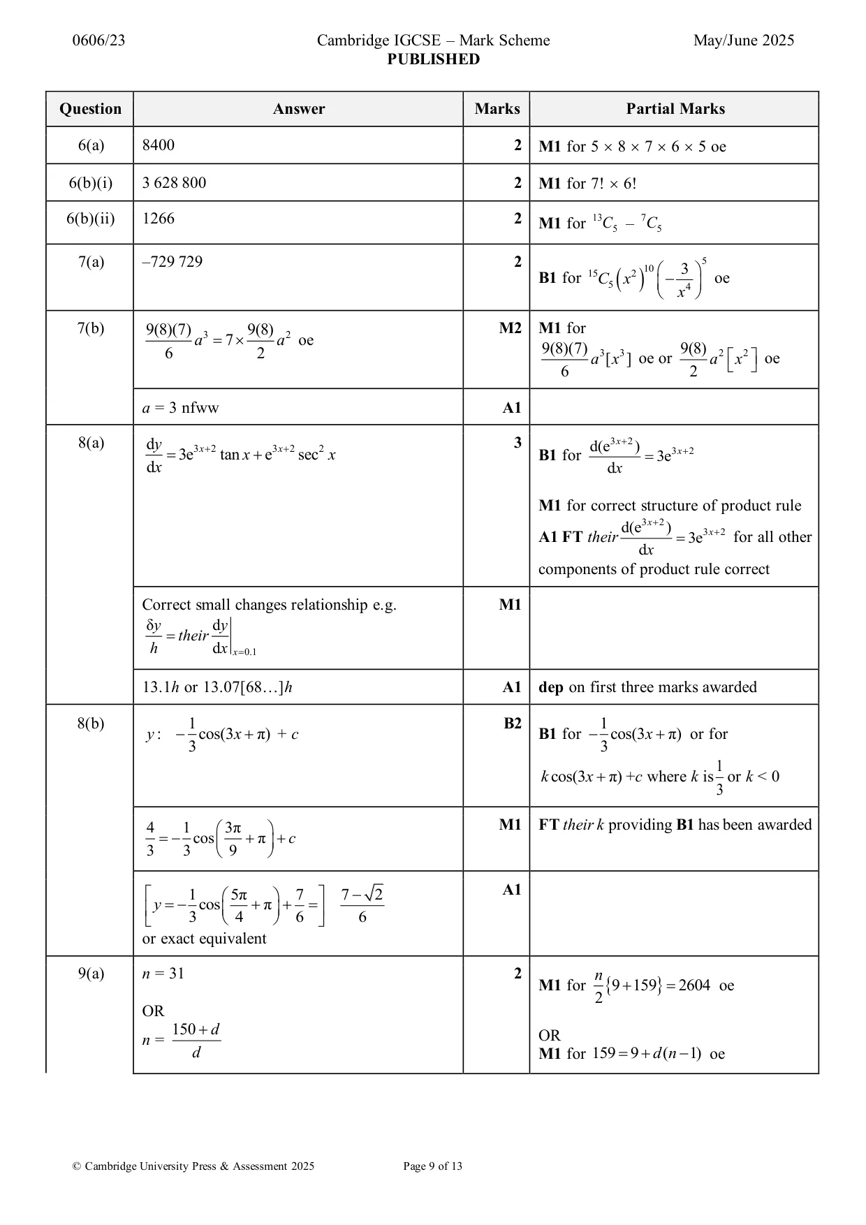 Mark scheme, page 9 of 13