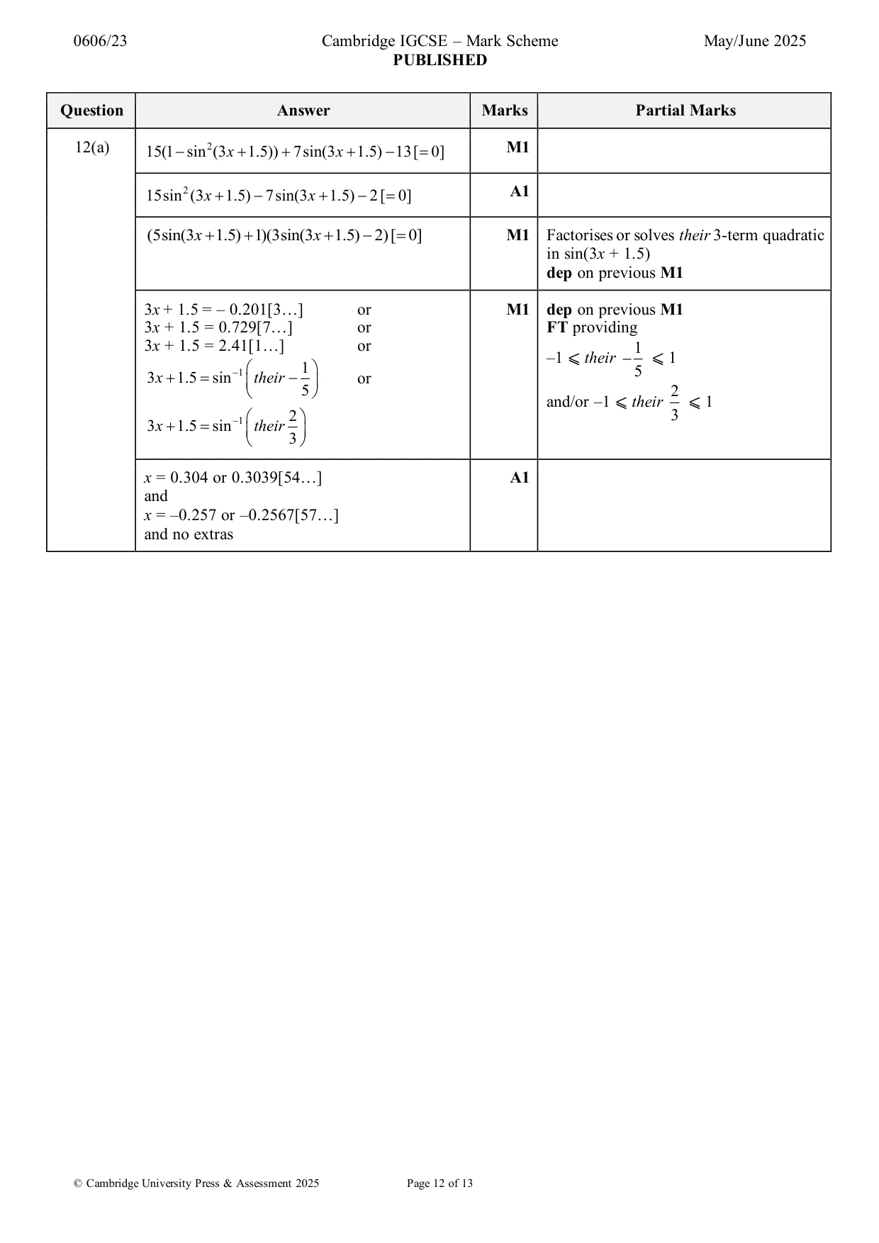 Mark scheme, page 12 of 13