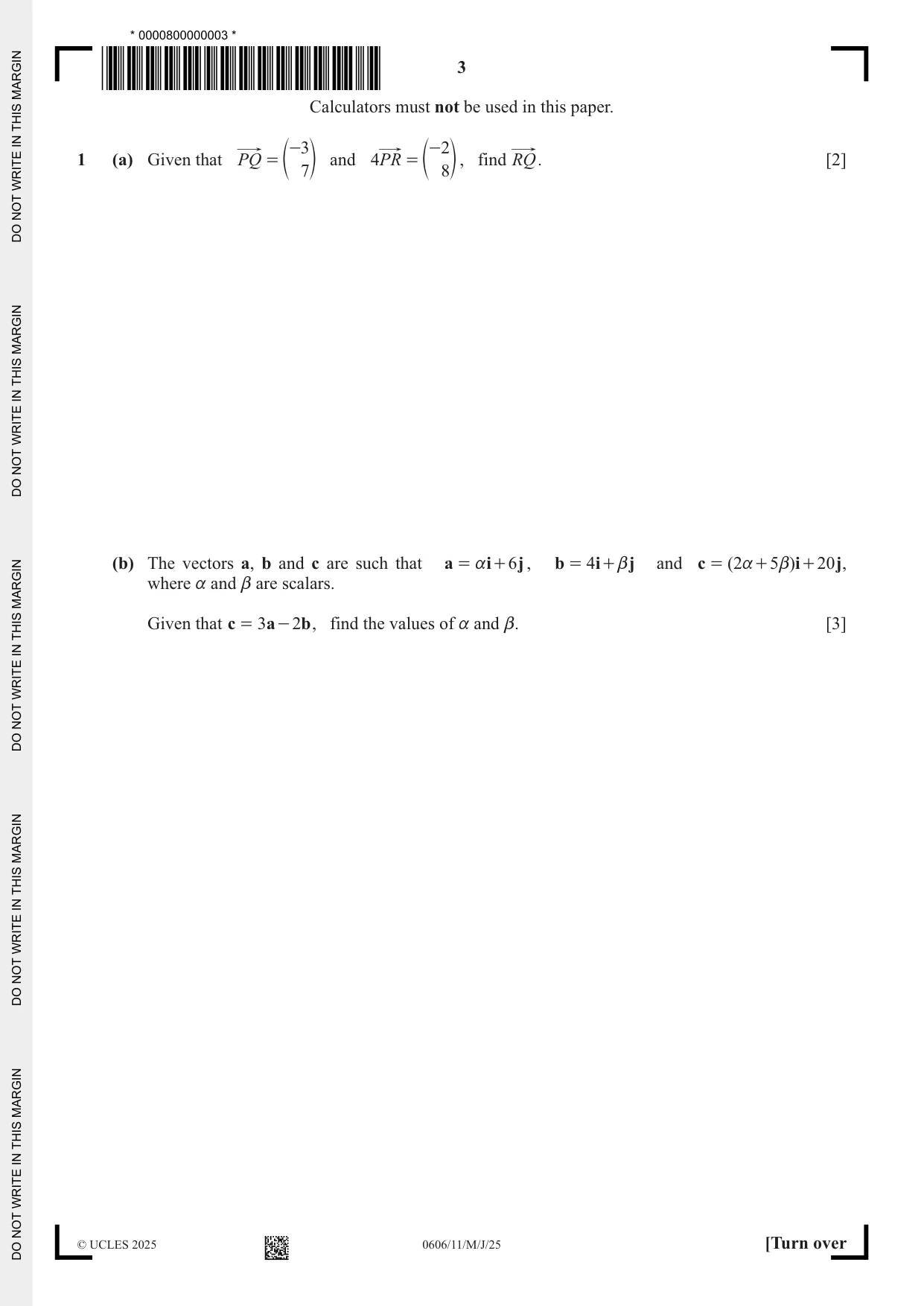 Cambridge IGCSE Mathematics - Additional 0606 2025 May/June Paper 1 · Variant 1 question paper, page 3 of 16
