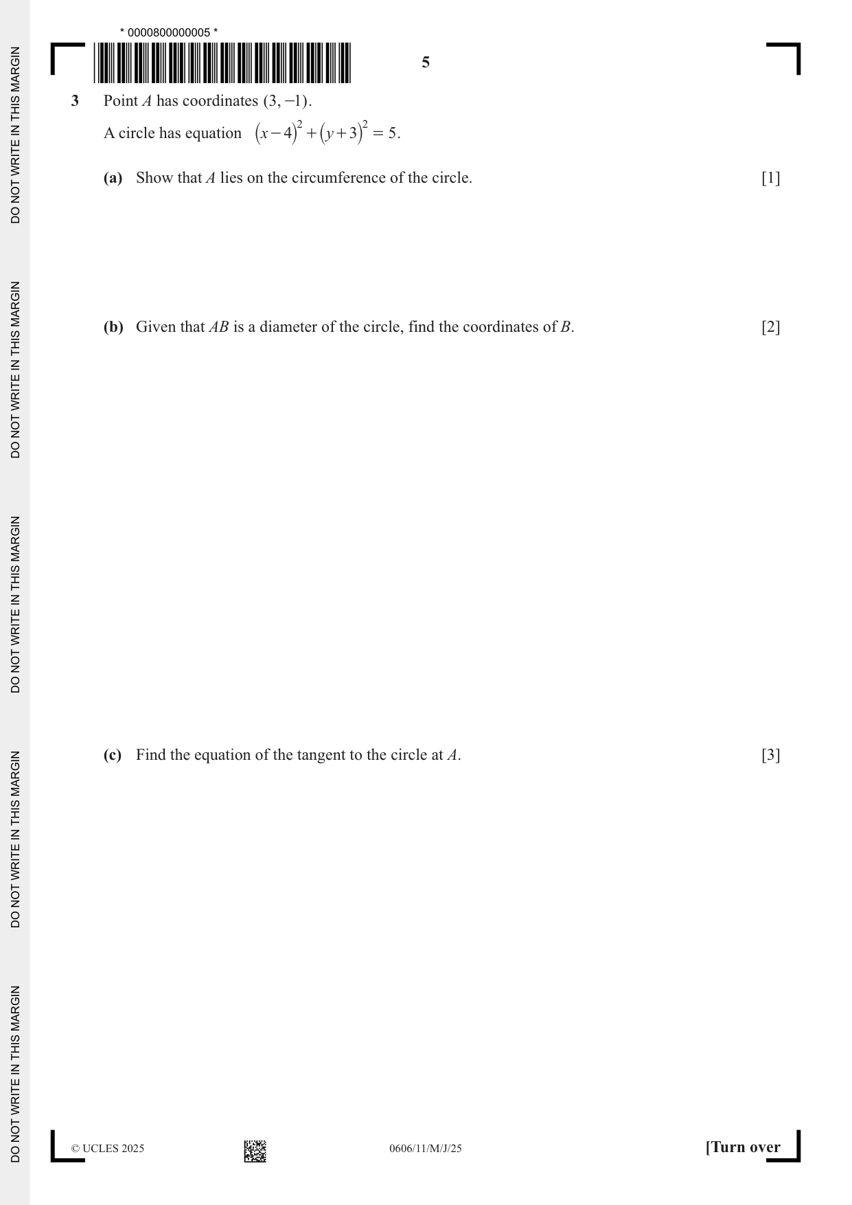 Cambridge IGCSE Mathematics - Additional 0606 2025 May/June Paper 1 · Variant 1 question paper, page 5 of 16