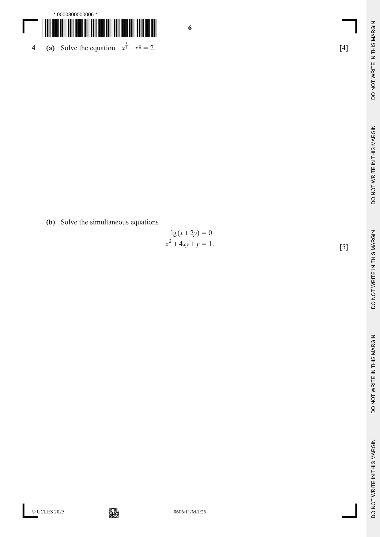 Cambridge IGCSE Mathematics - Additional 0606 2025 May/June Paper 1 · Variant 1 question paper, page 6 of 16