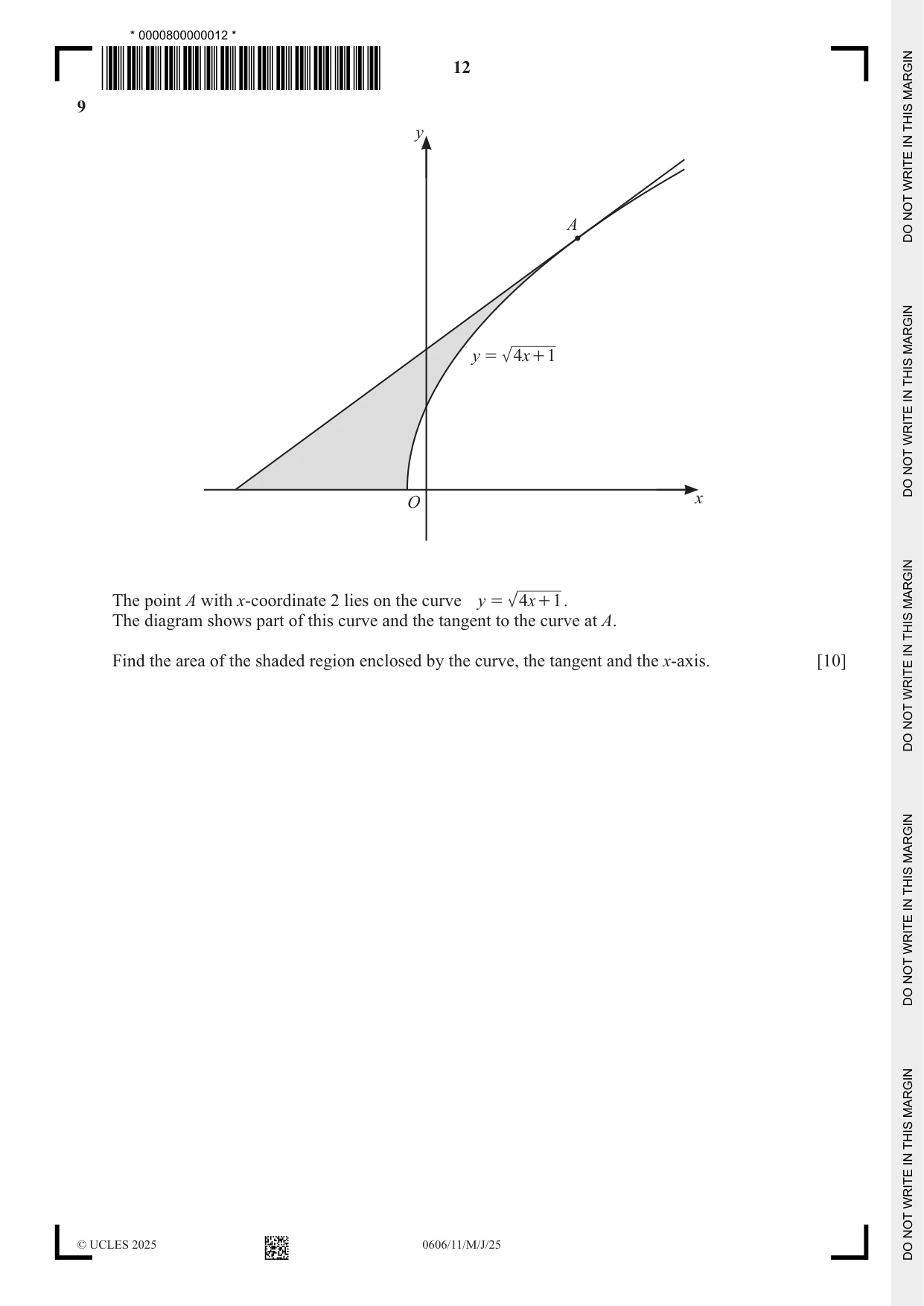 Cambridge IGCSE Mathematics - Additional 0606 2025 May/June Paper 1 · Variant 1 question paper, page 12 of 16