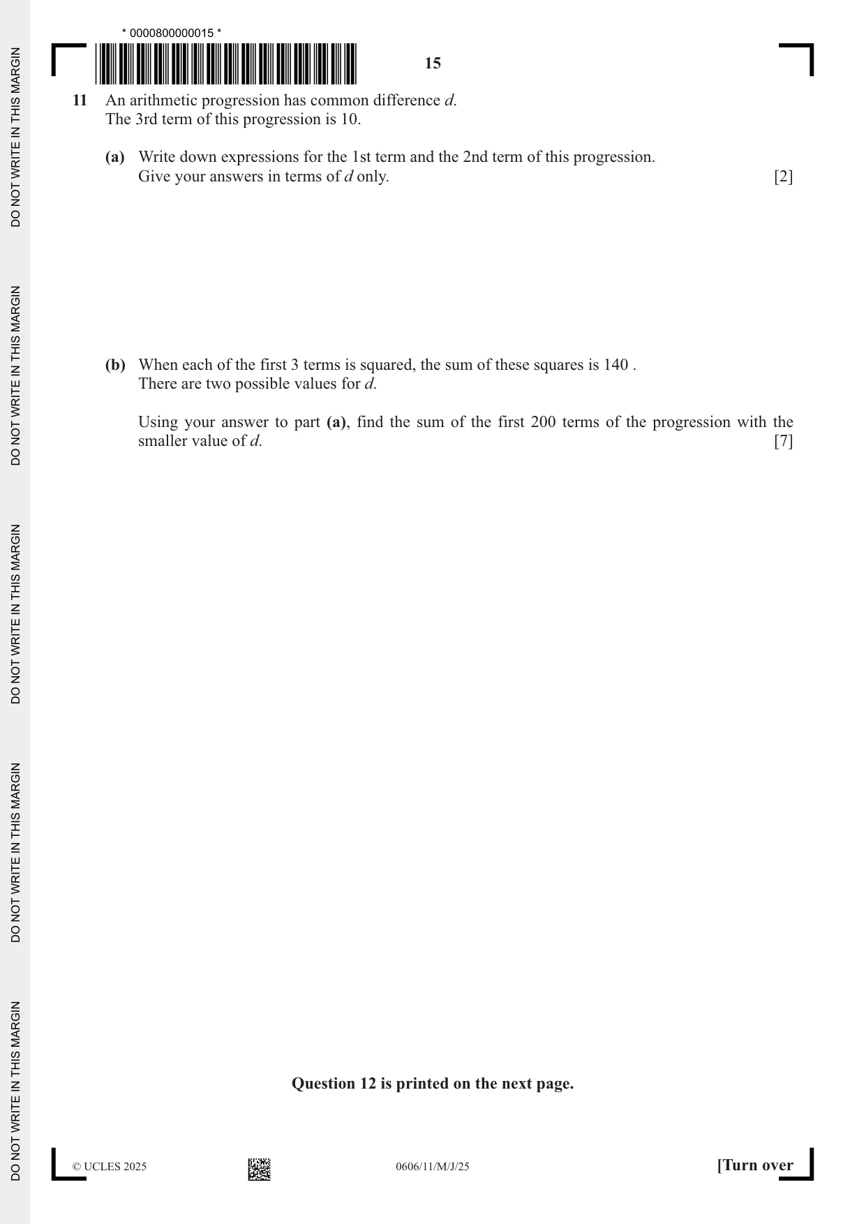 Cambridge IGCSE Mathematics - Additional 0606 2025 May/June Paper 1 · Variant 1 question paper, page 15 of 16