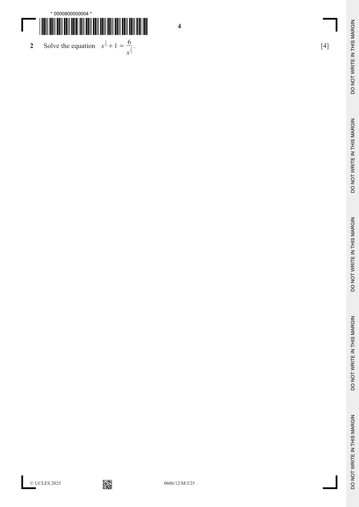 Cambridge IGCSE Mathematics - Additional 0606 2025 May/June Paper 1 · Variant 2 question paper, page 4 of 16