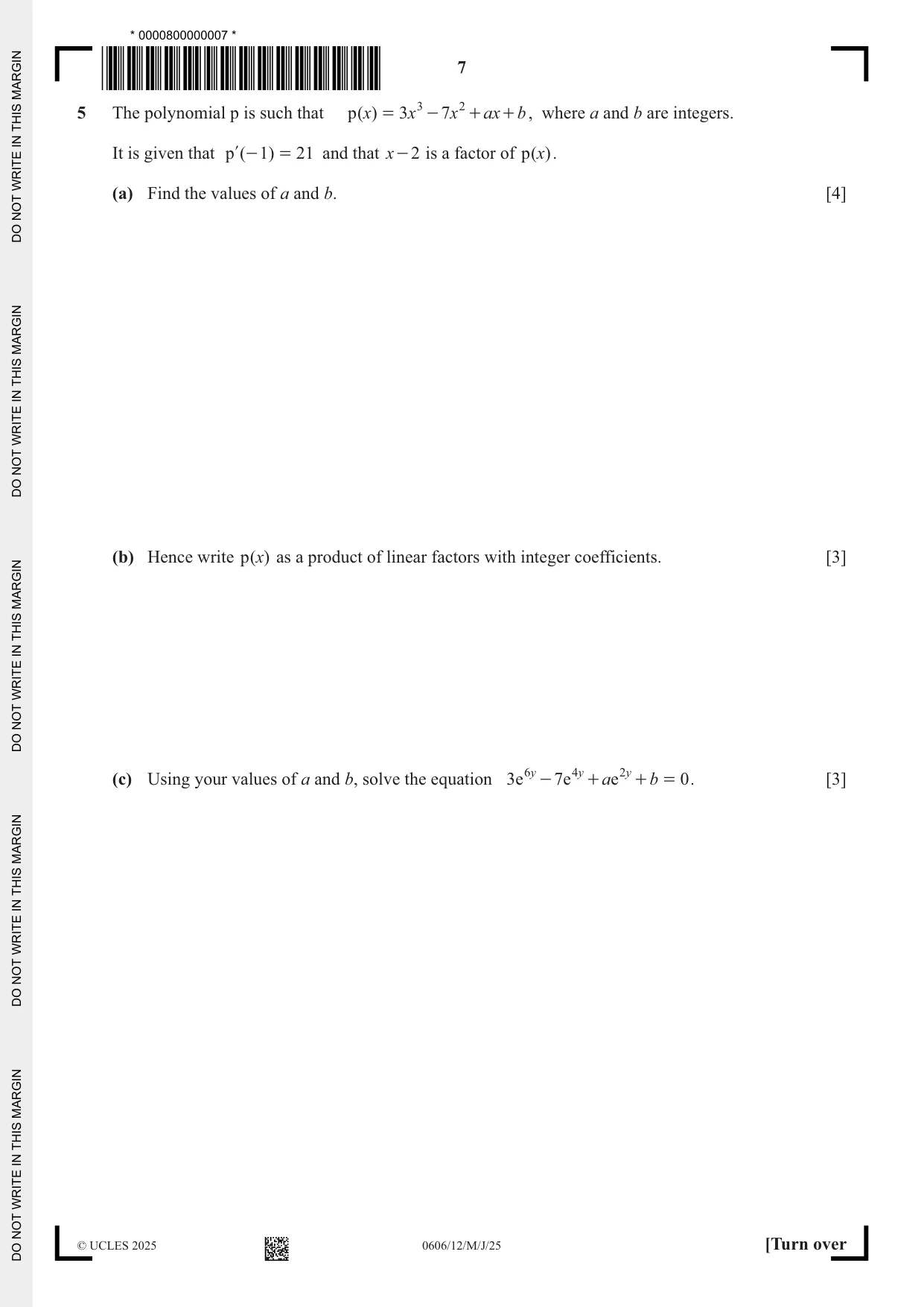 Cambridge IGCSE Mathematics - Additional 0606 2025 May/June Paper 1 · Variant 2 question paper, page 7 of 16