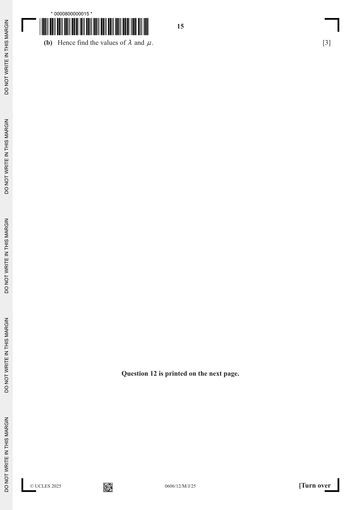 Cambridge IGCSE Mathematics - Additional 0606 2025 May/June Paper 1 · Variant 2 question paper, page 15 of 16