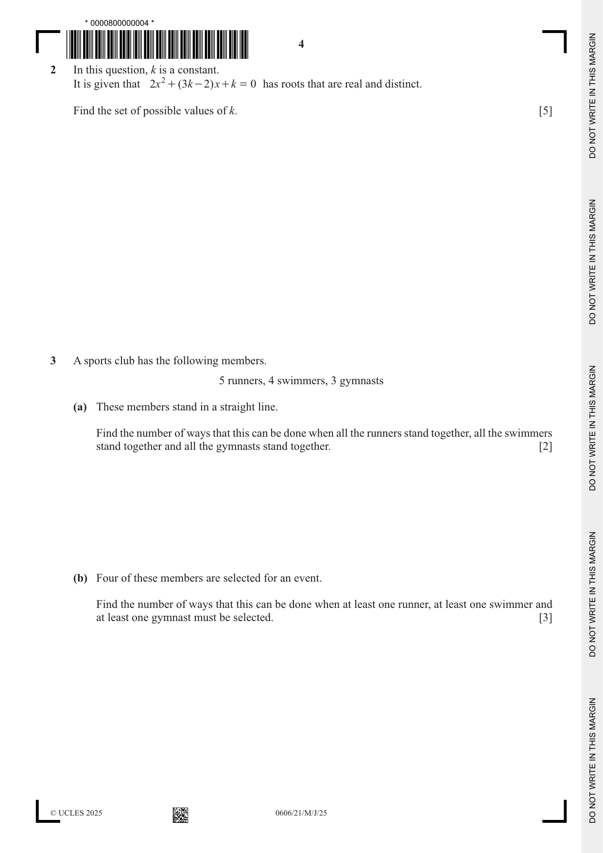 Cambridge IGCSE Mathematics - Additional 0606 2025 May/June Paper 2 · Variant 1 question paper, page 4 of 16